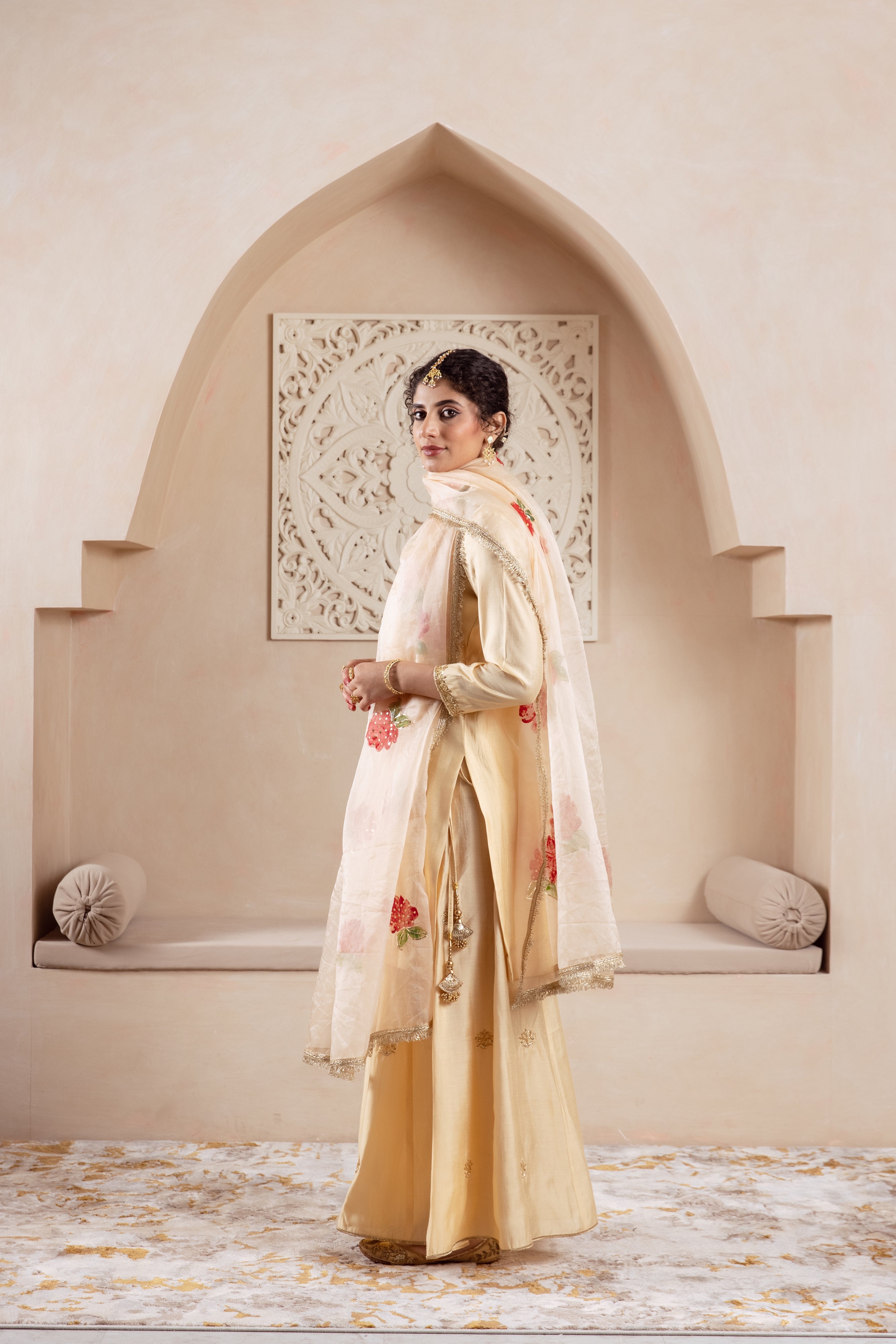 GULNAZ golden hand painted sharara set