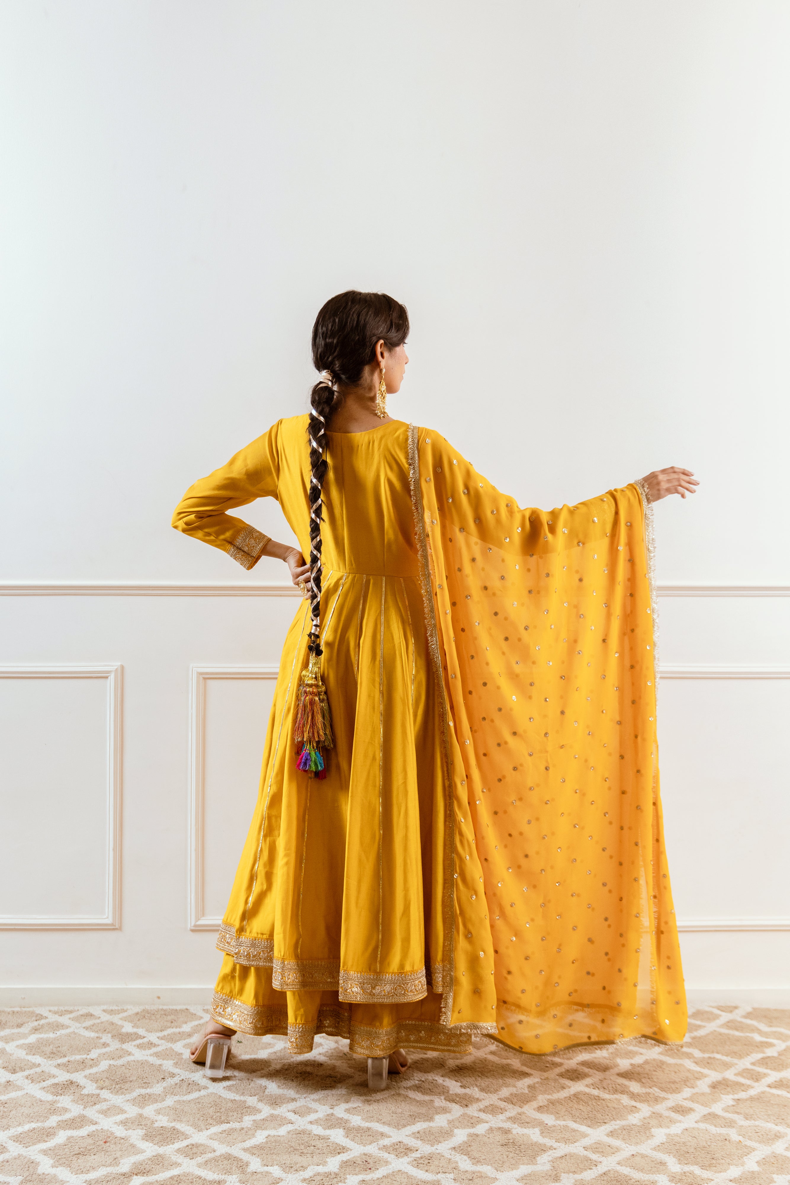 Salma Sitara Mustard Angrakha set