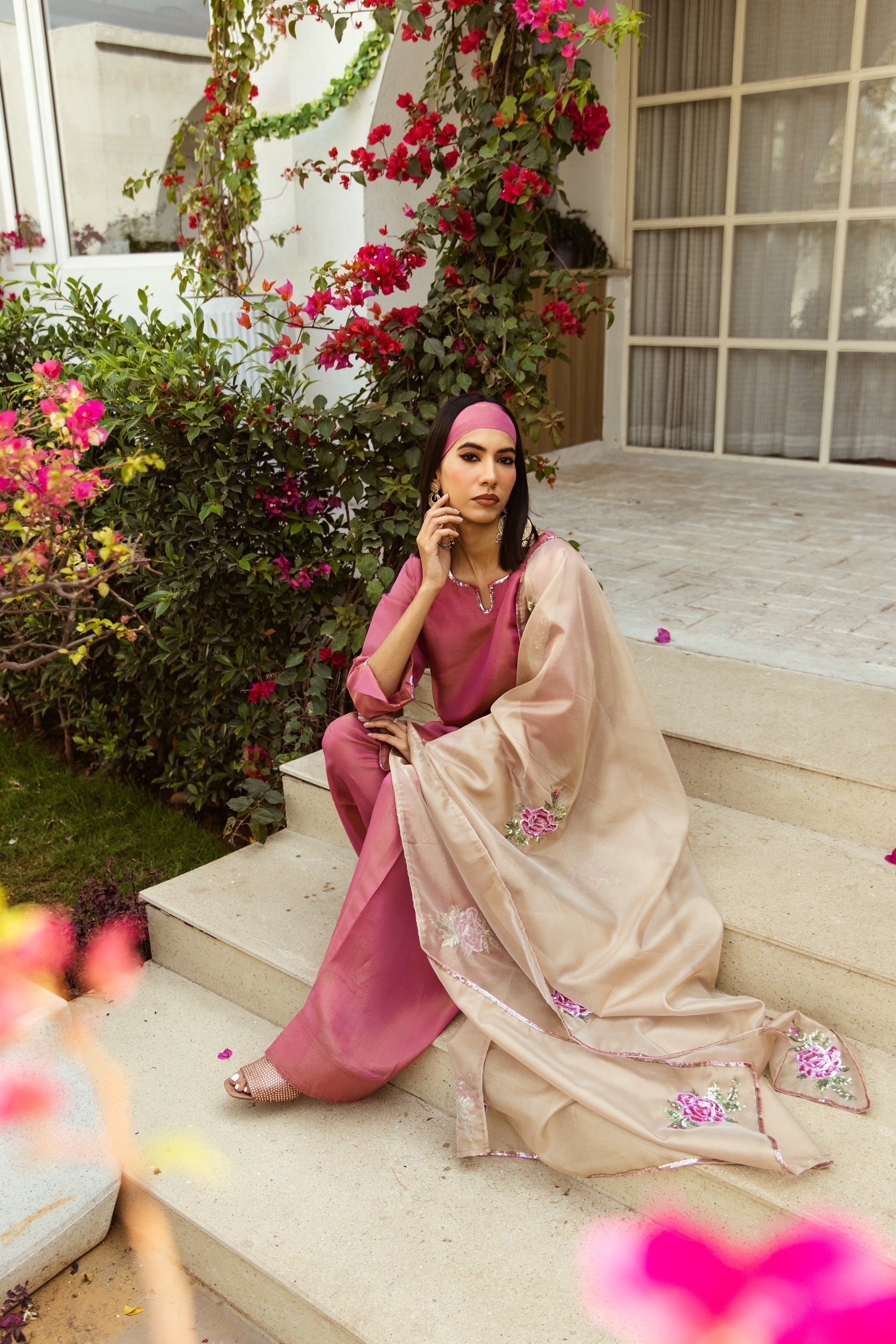 Noor Pink floral dupatta