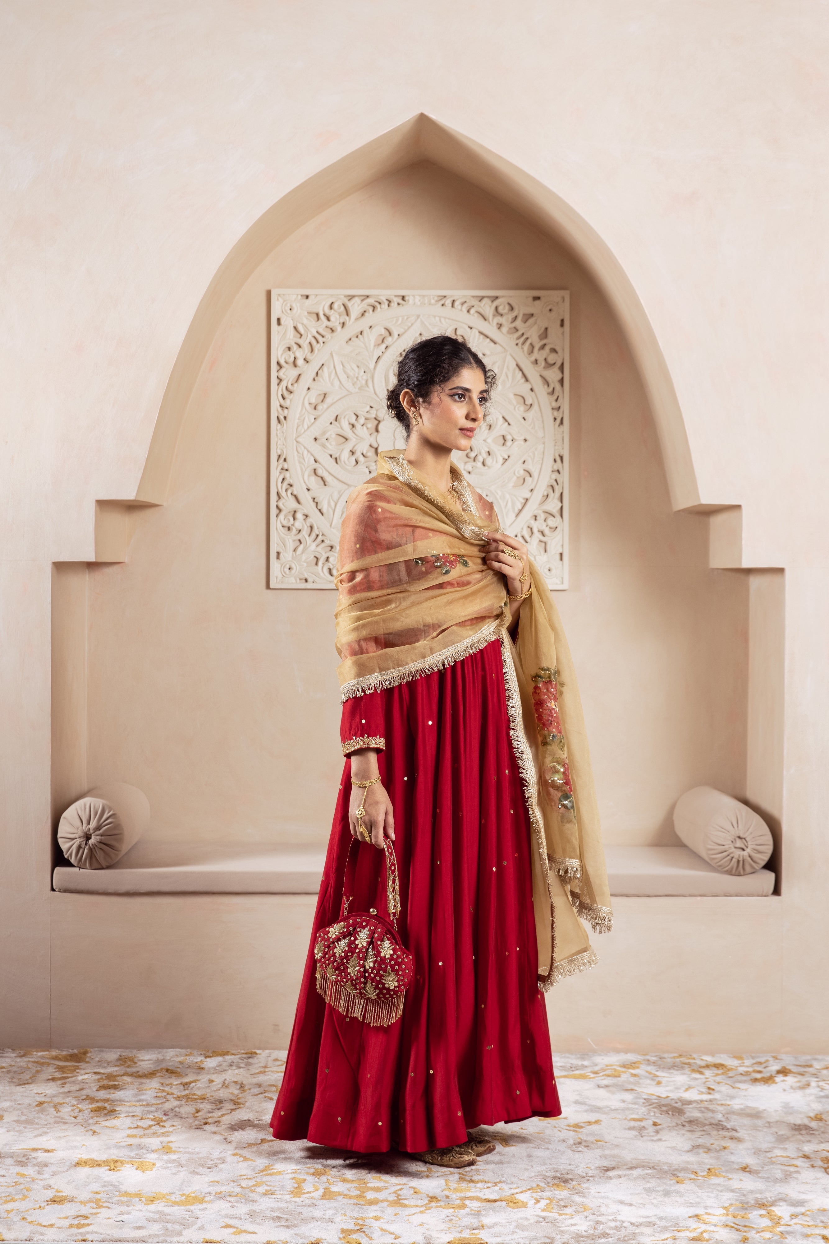 GULNAZ Maroon hand painted Anarkali set