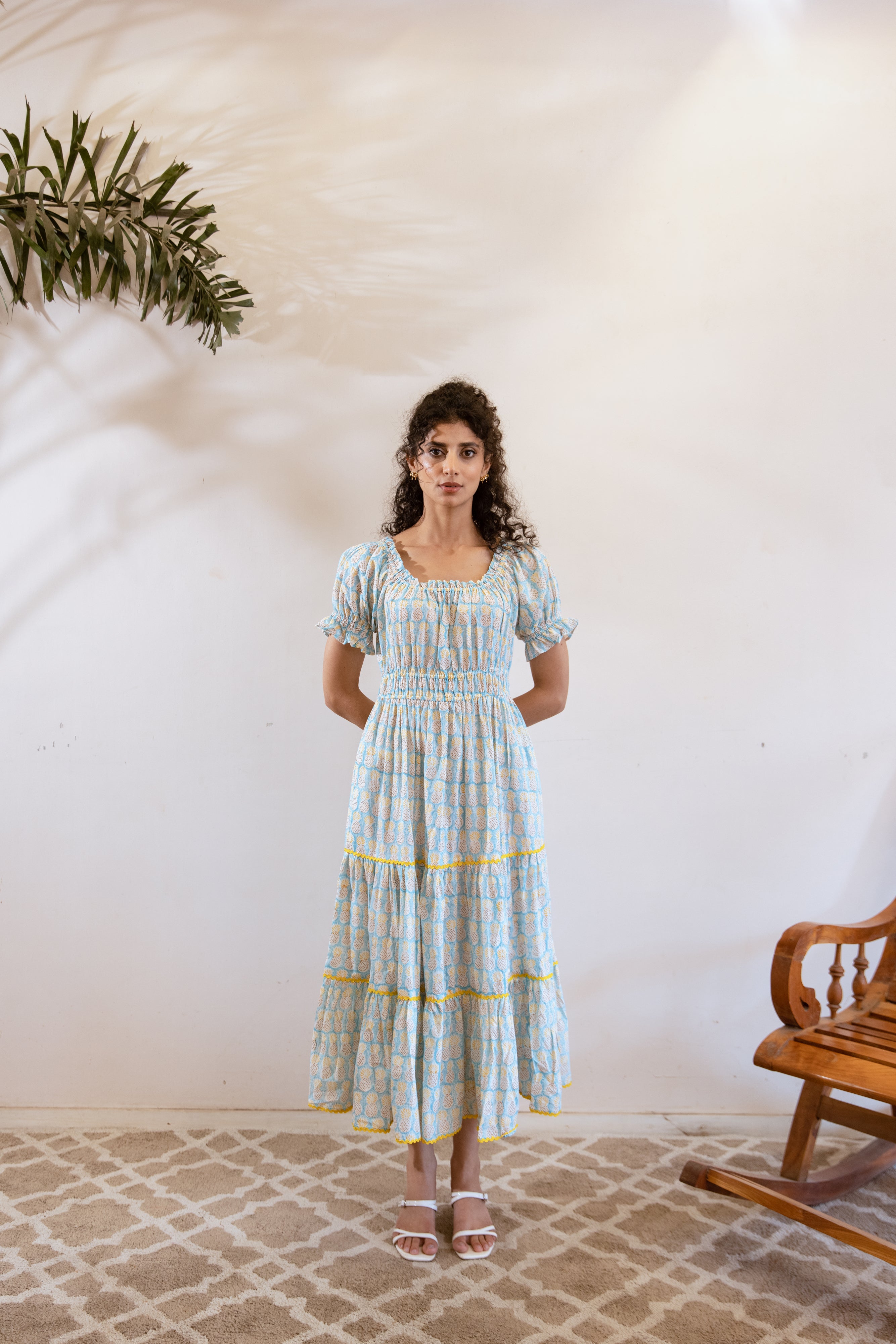 Turquoise Pineapple handblock dress