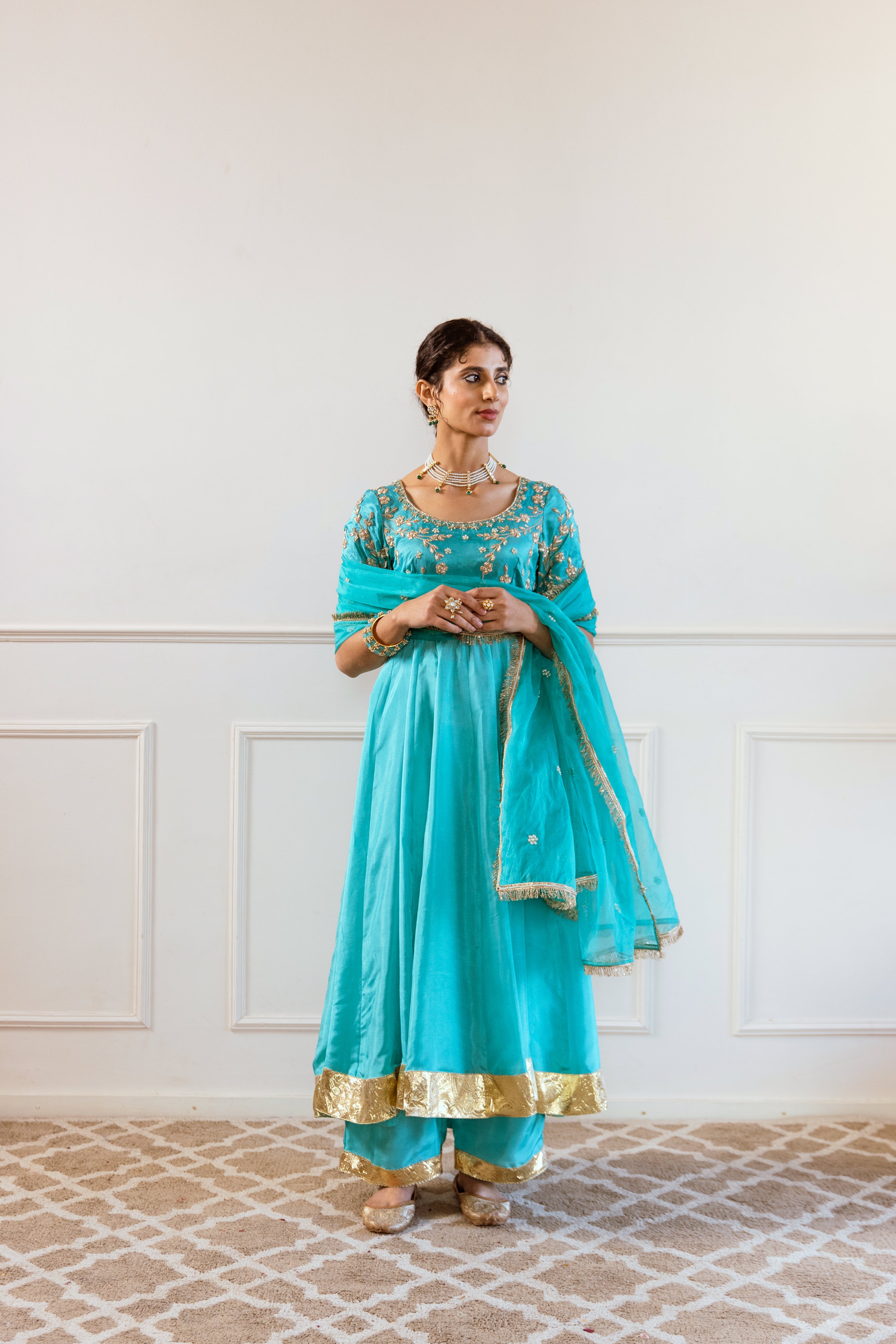 Salma Sitara turquoise Anarkali Set