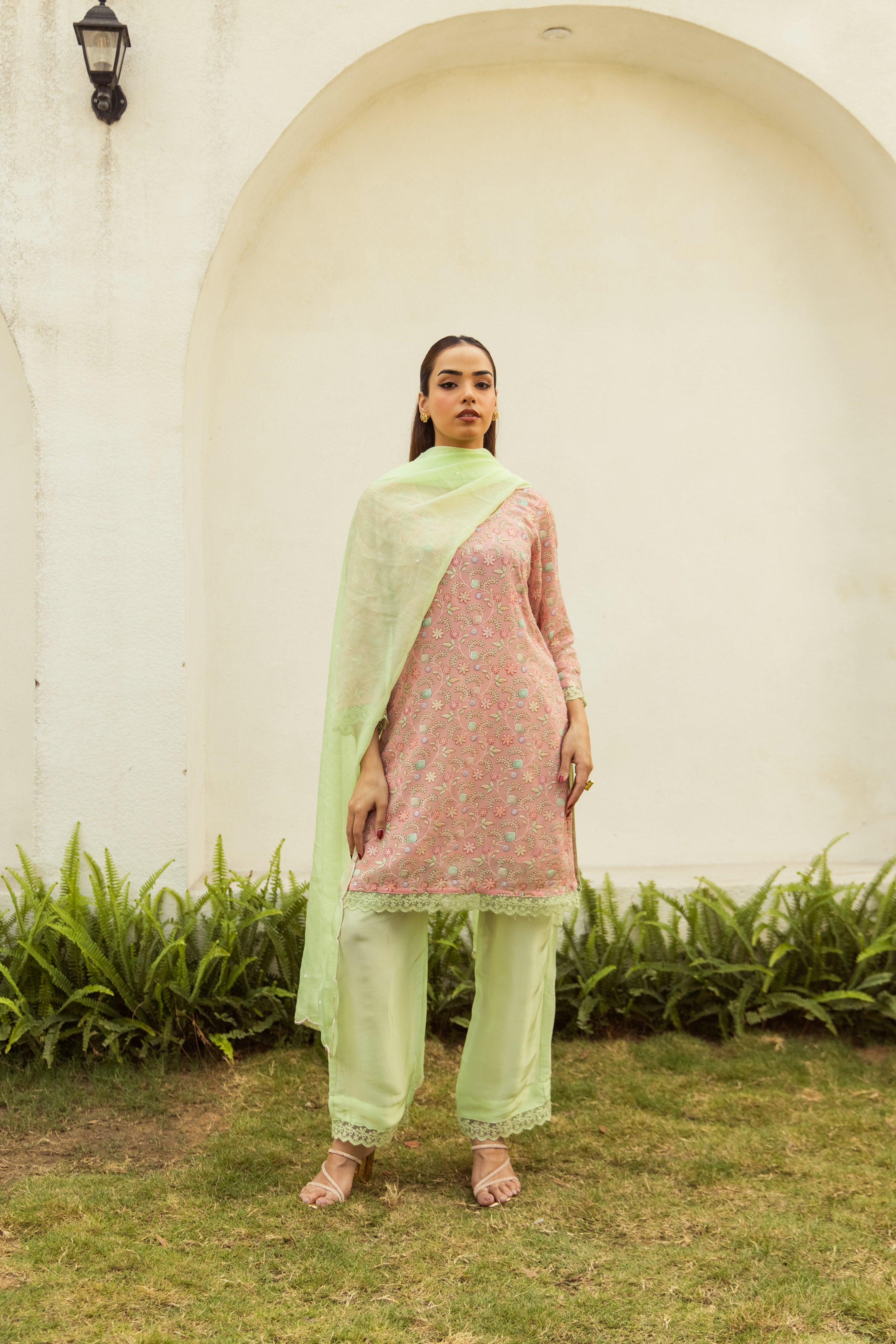 Noor Peach embroidered set