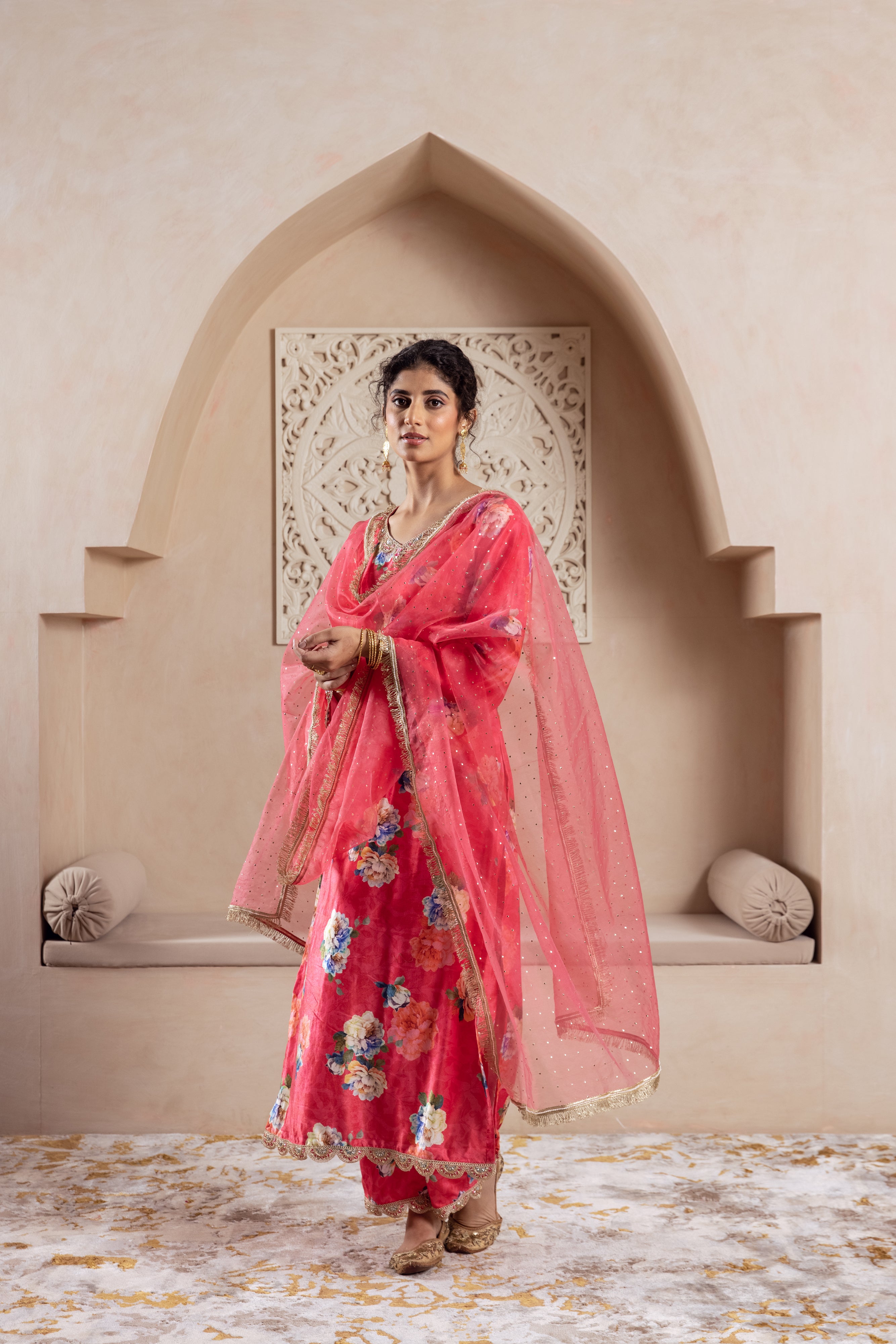 FIRGUN PINK FLORAL VELVET SET