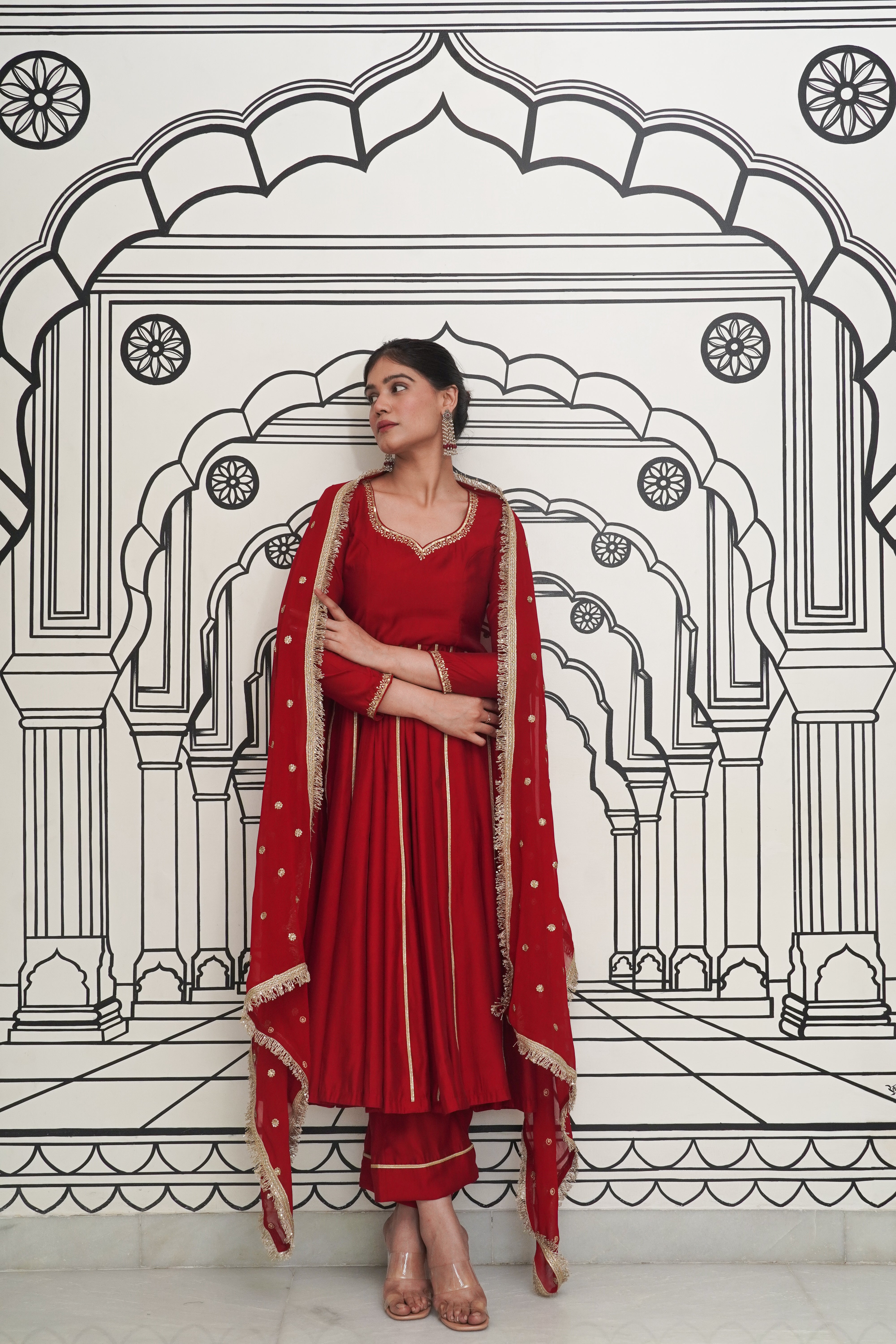 Afsana Maroon Anarkali Set