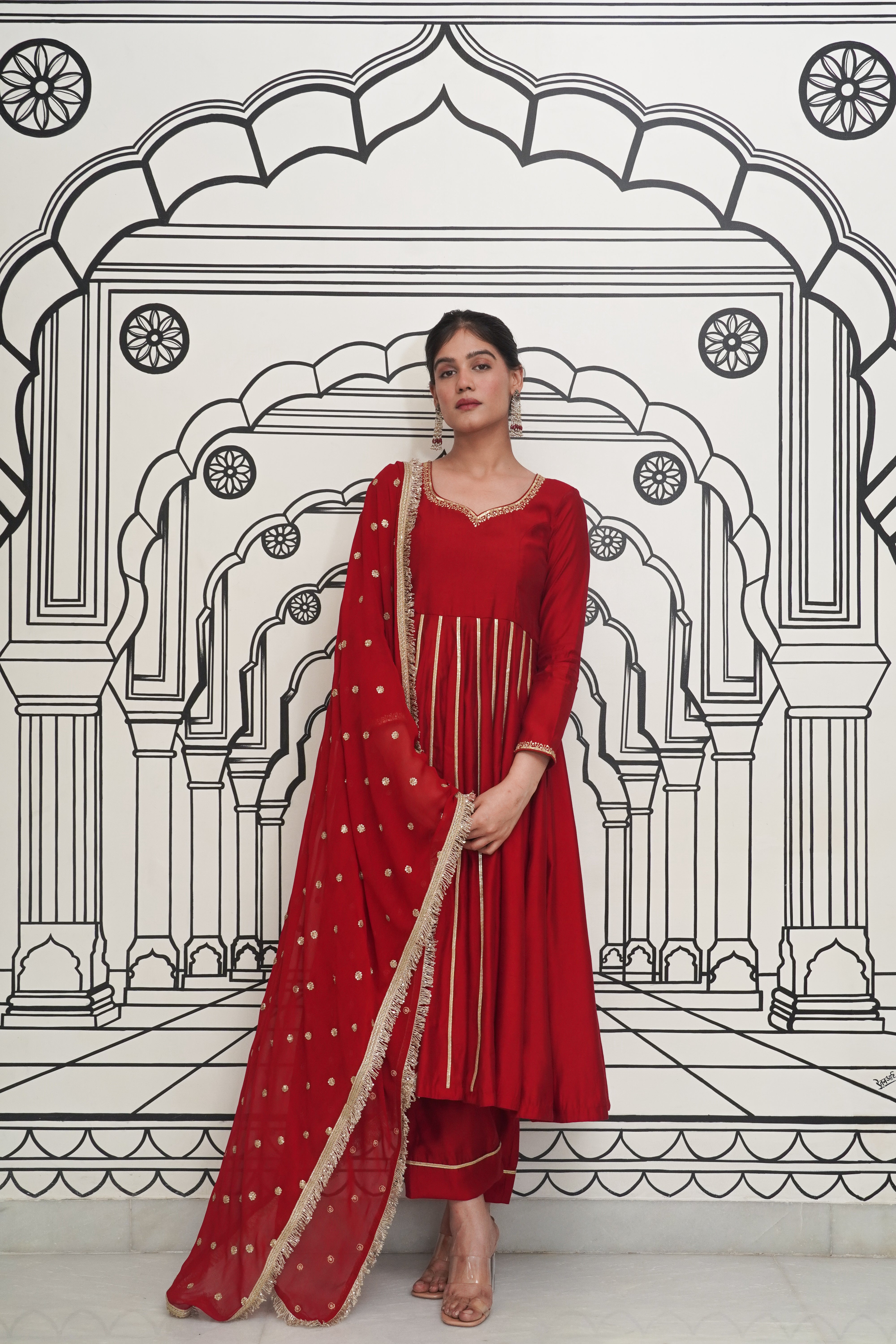 Afsana Maroon Anarkali Set