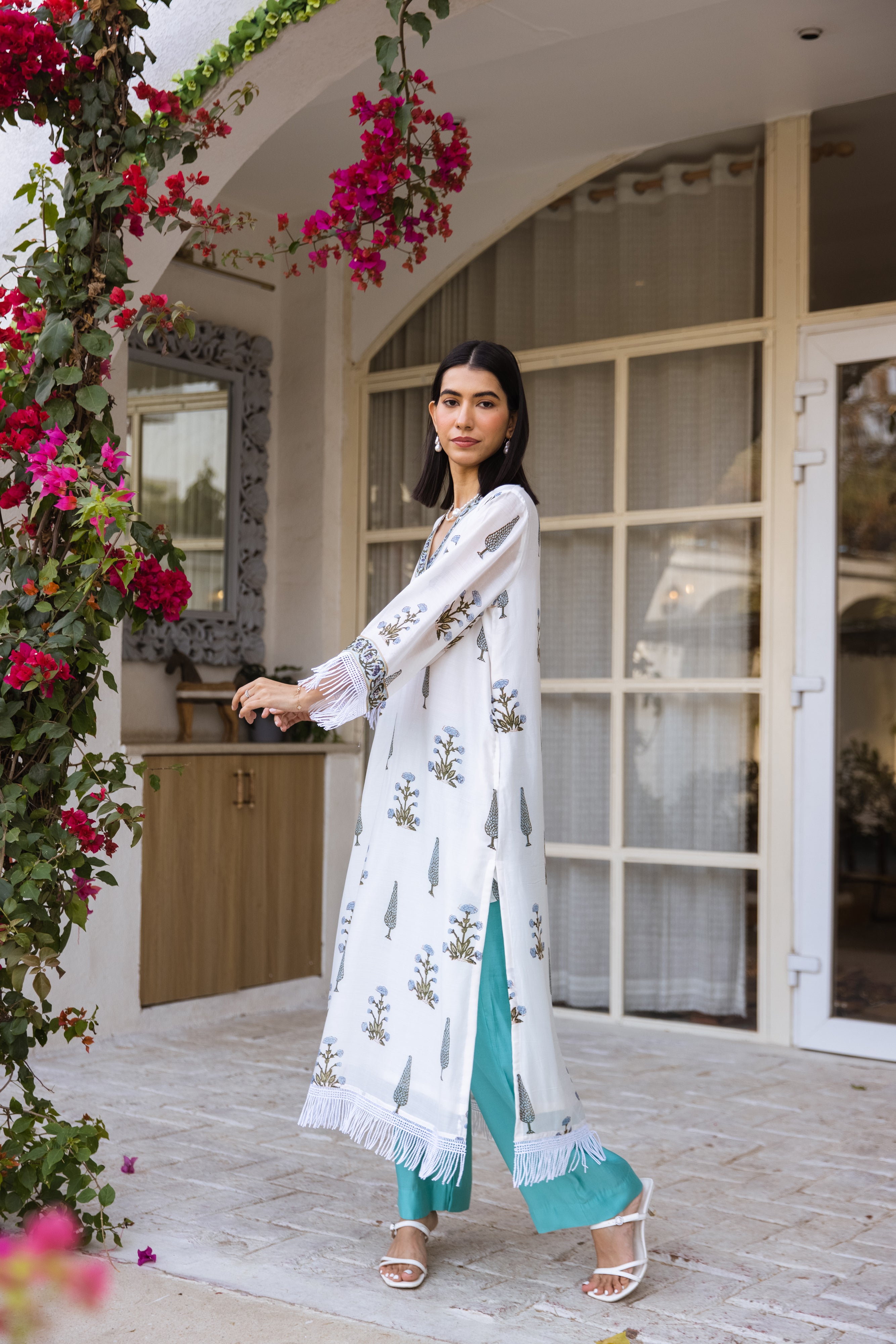 Picnic Turquoise Handblock Kurta set