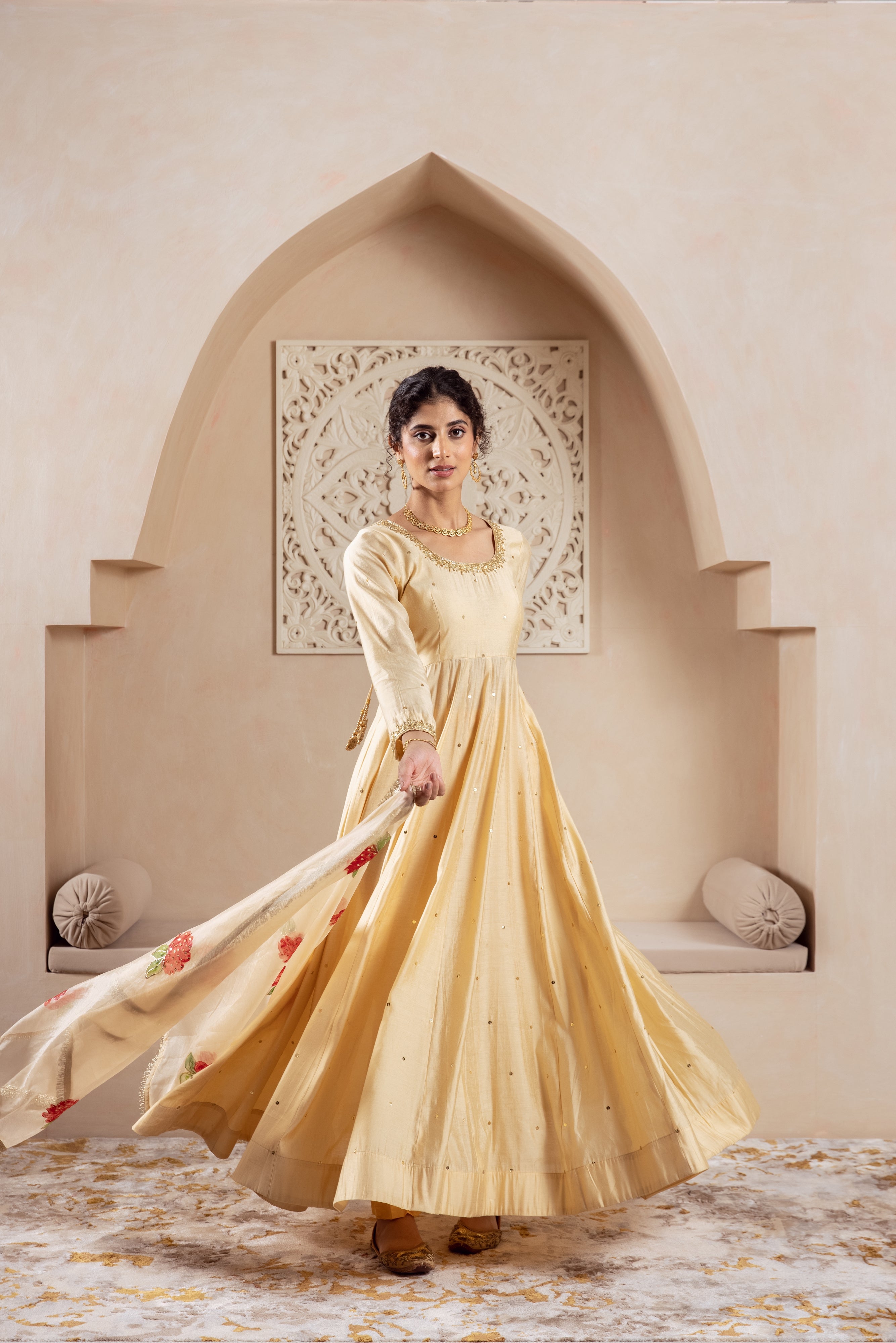 GULNAZ Golden hand painted Anarkali set