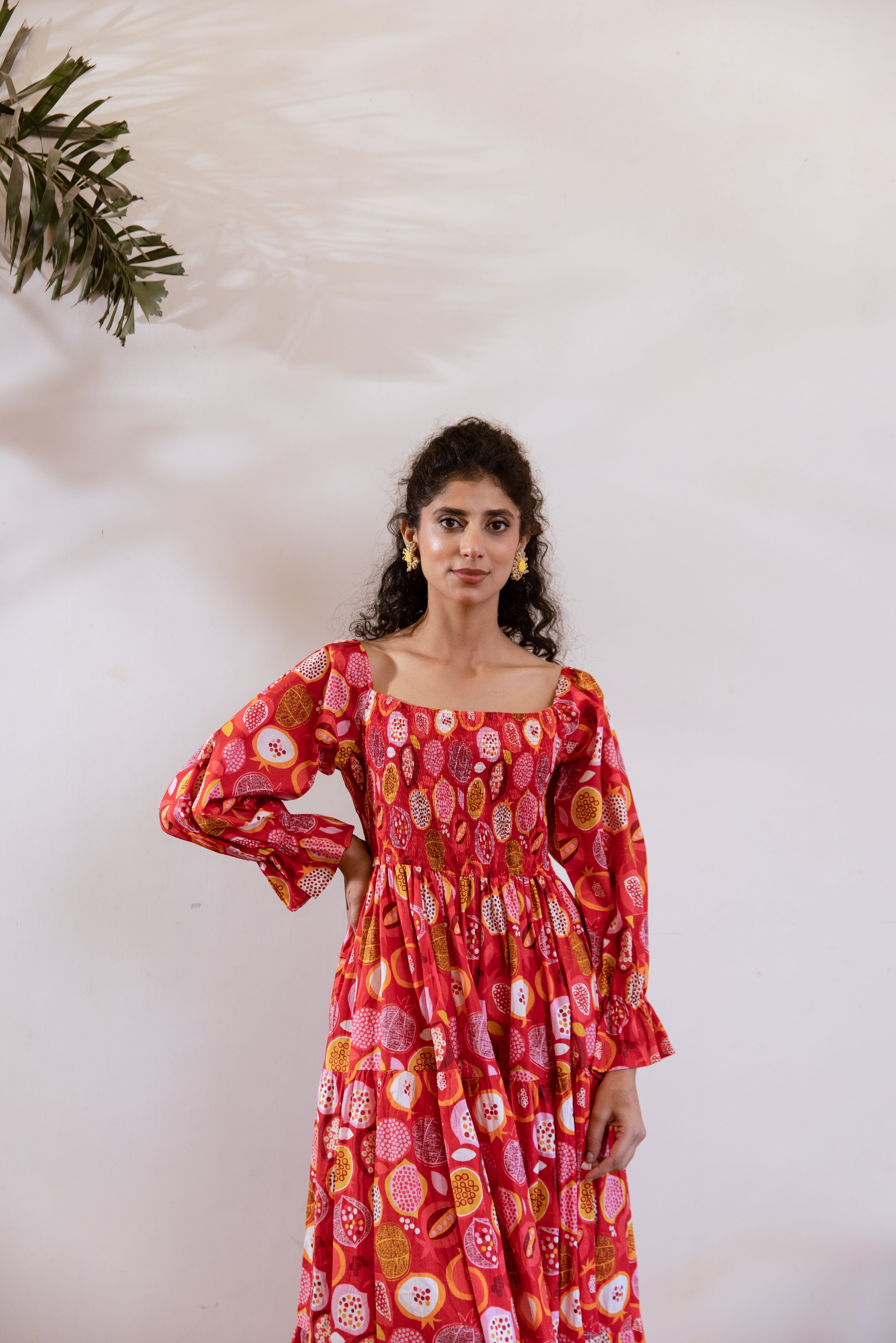 Red pomegranate smocked maxi