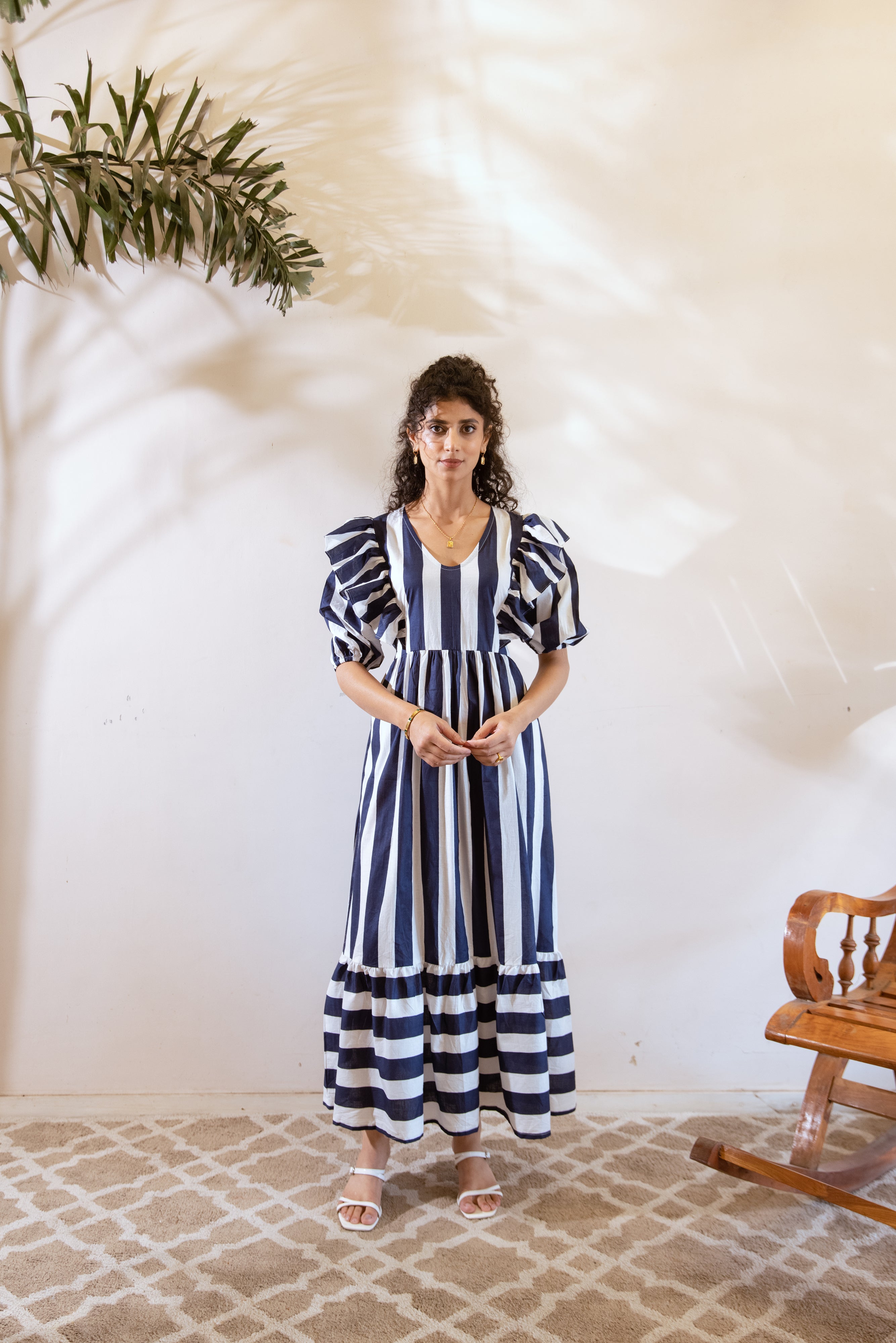 Bagh Blue white stripes dress