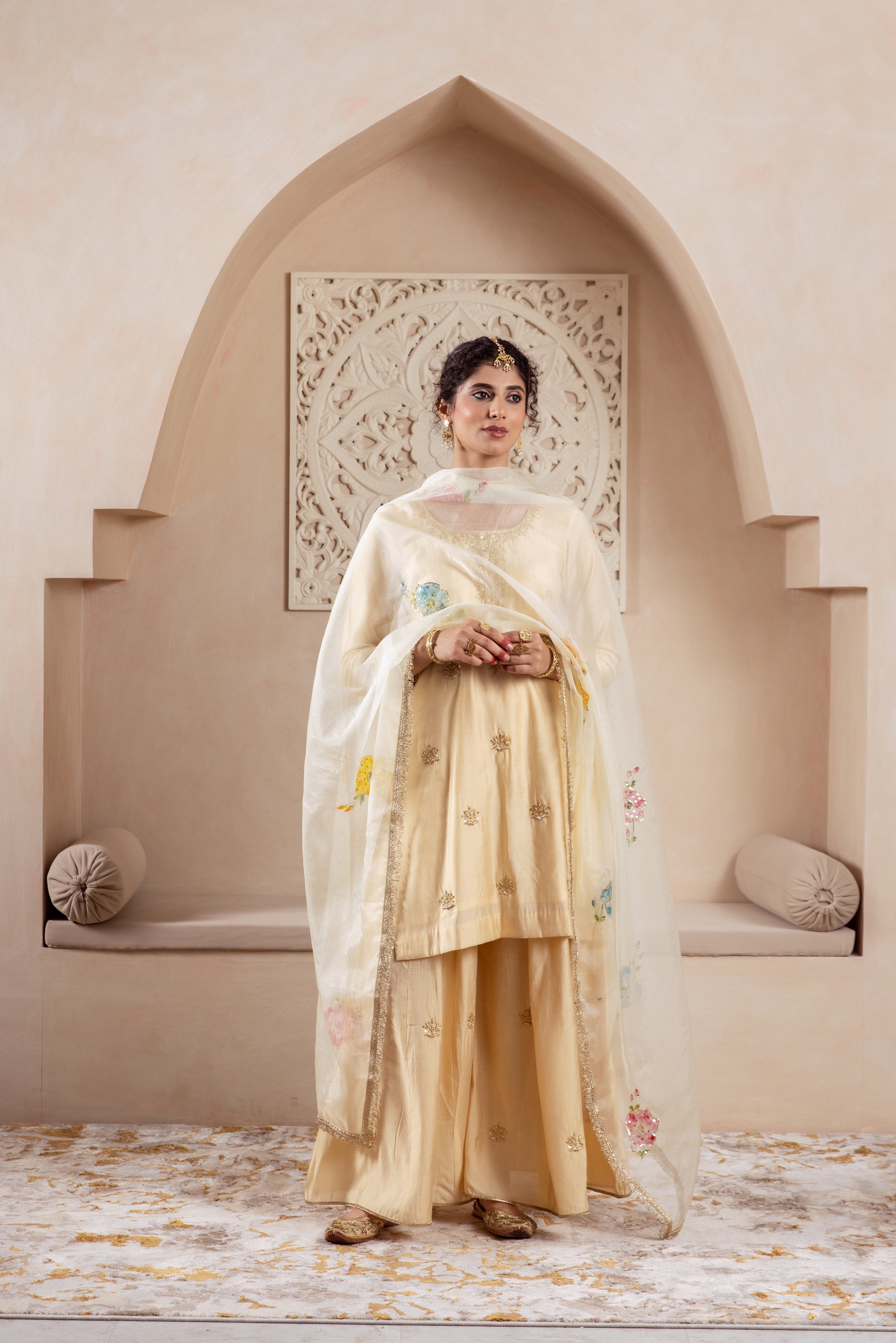 GULNAZ golden hand painted sharara set