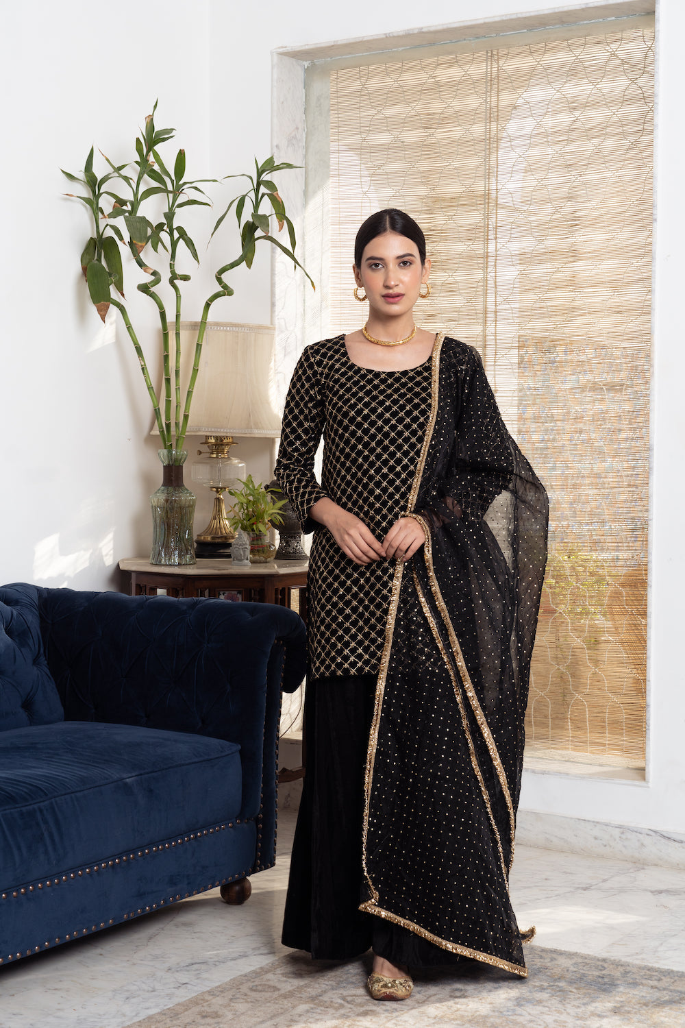 Khwabidah Black Sharara Set of 3