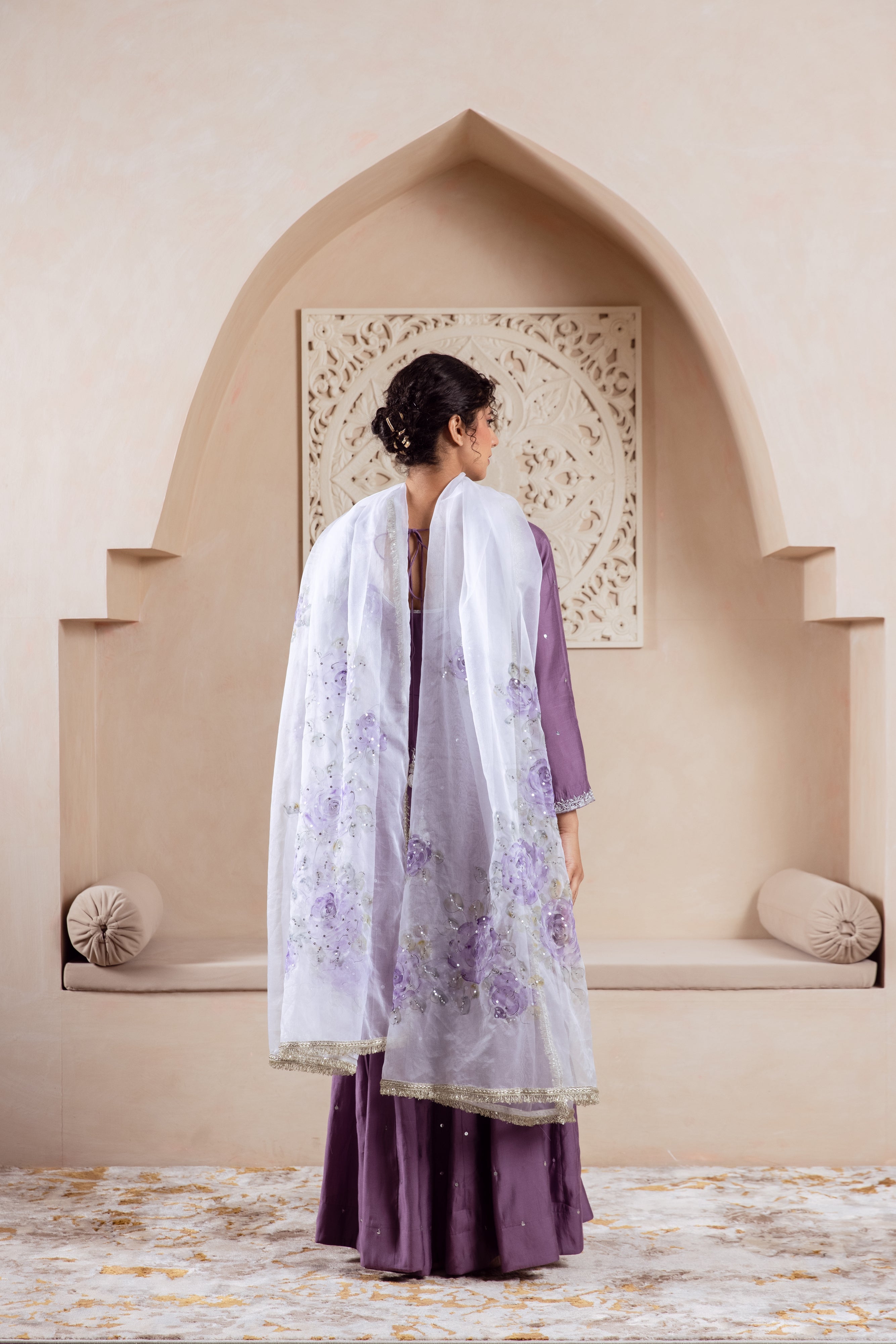 GULNAZ Mauve hand painted Anarkali set