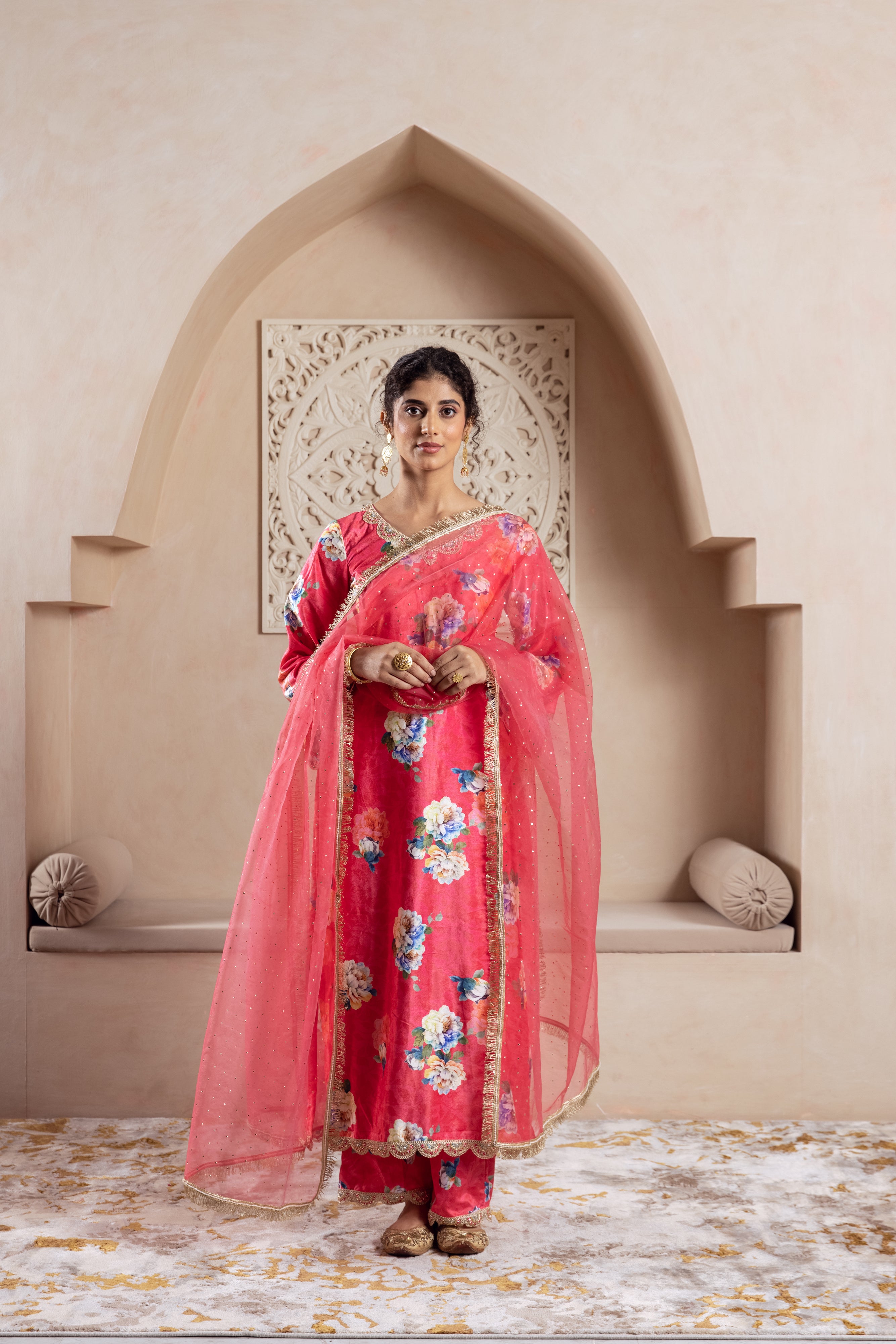 FIRGUN PINK FLORAL VELVET SET