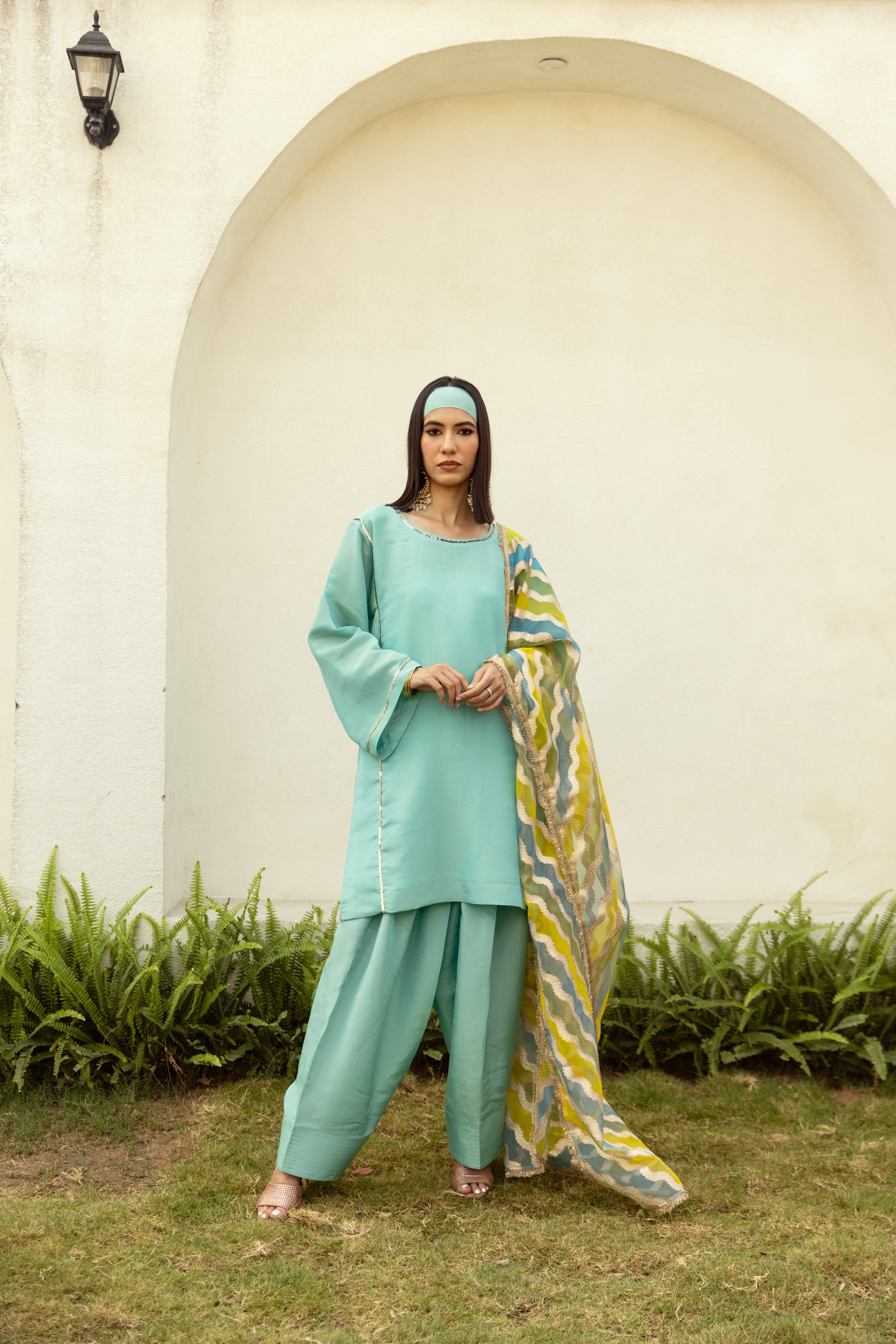 Noor Farshi Salwar Turquoise set