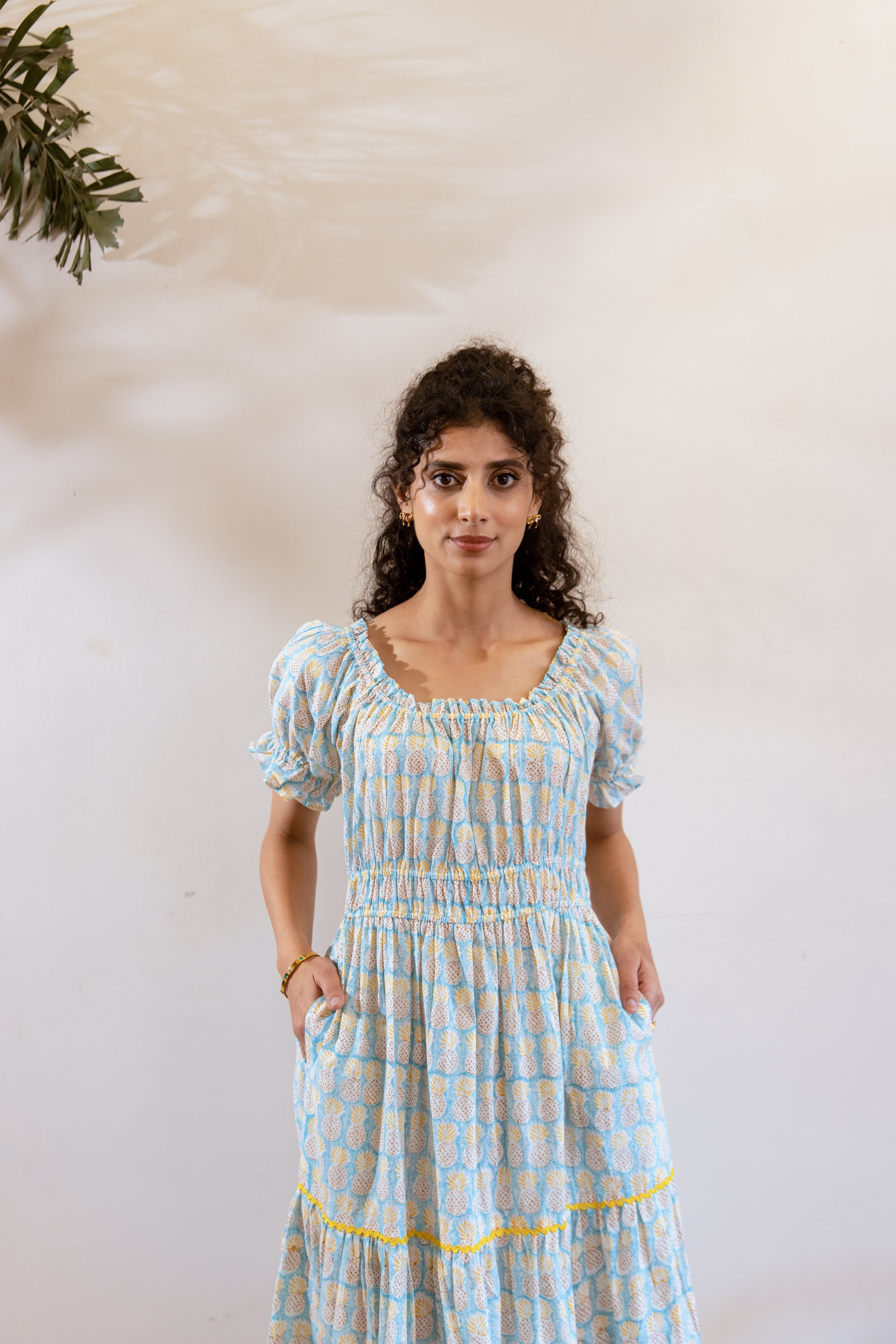 Turquoise Pineapple handblock dress