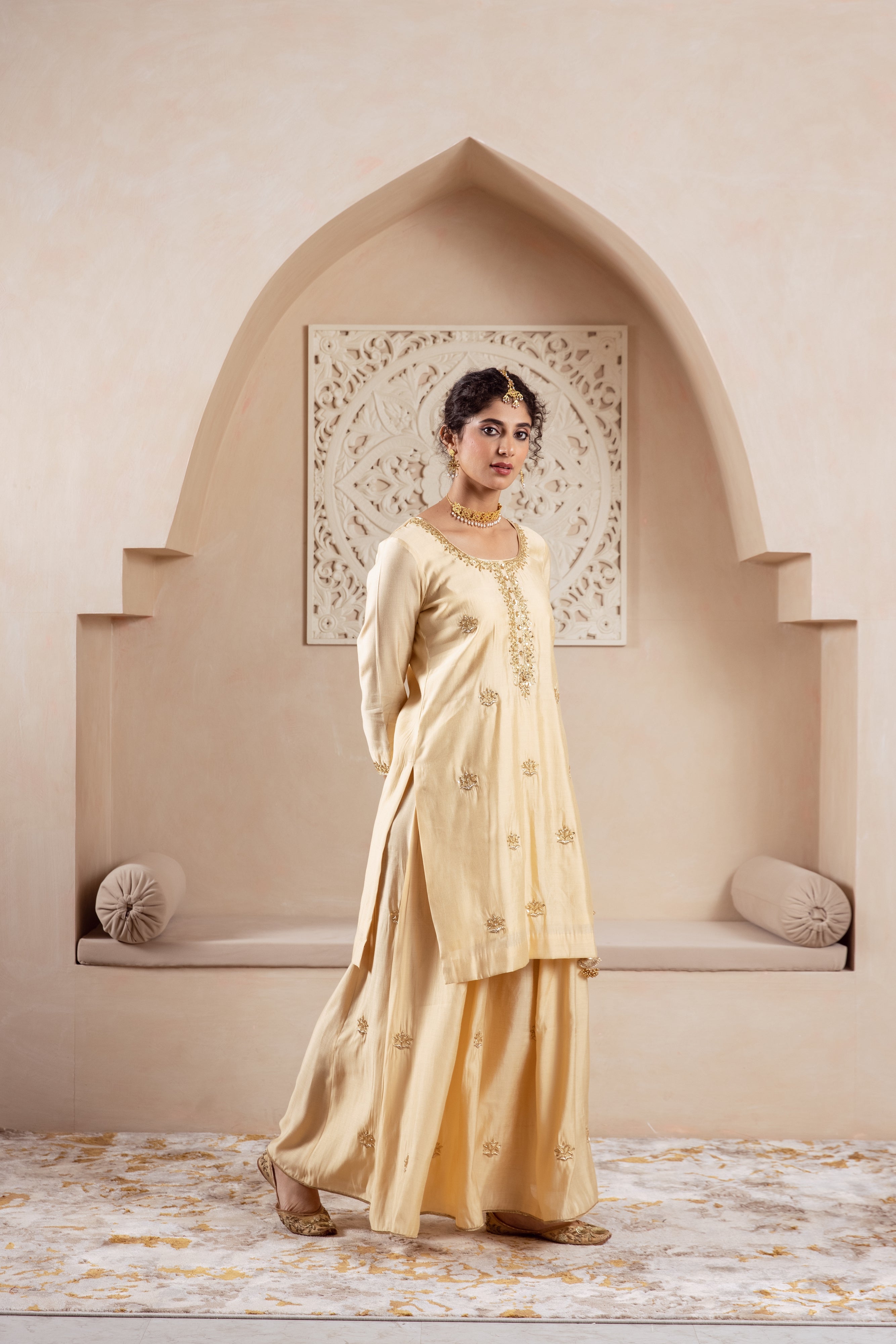 GULNAZ golden hand painted sharara set