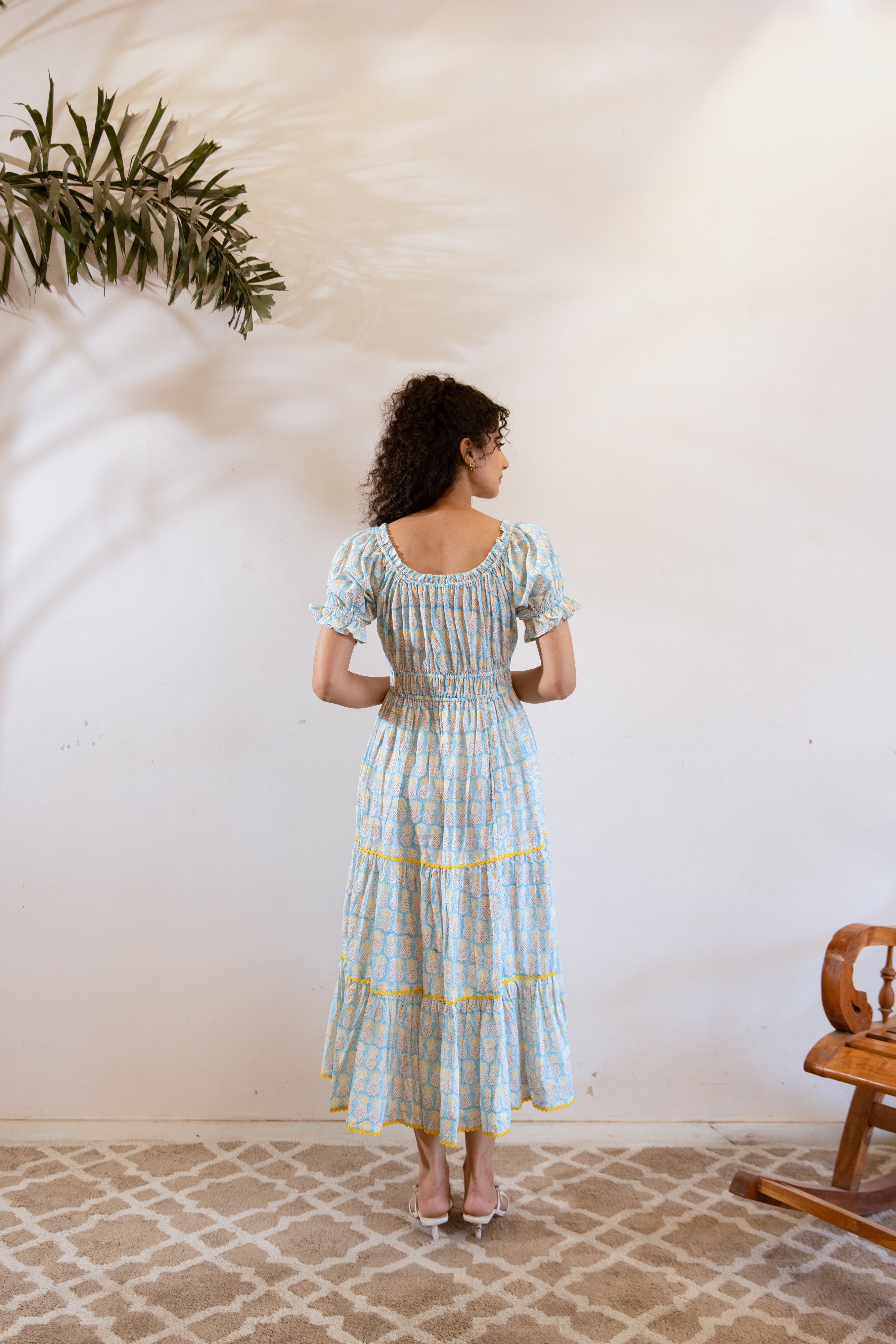 Turquoise Pineapple handblock dress