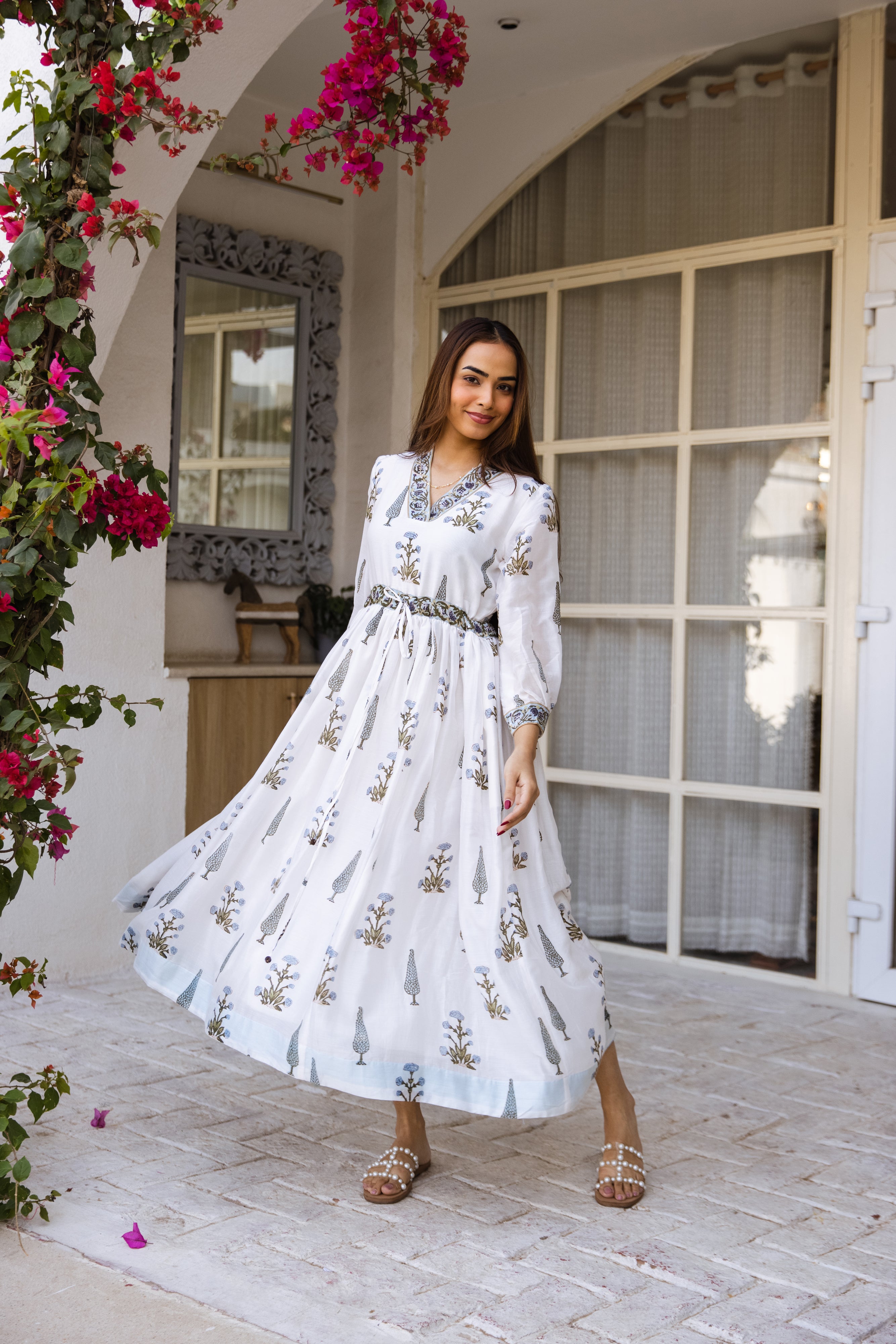 Picnic hand block print waist adjust dress