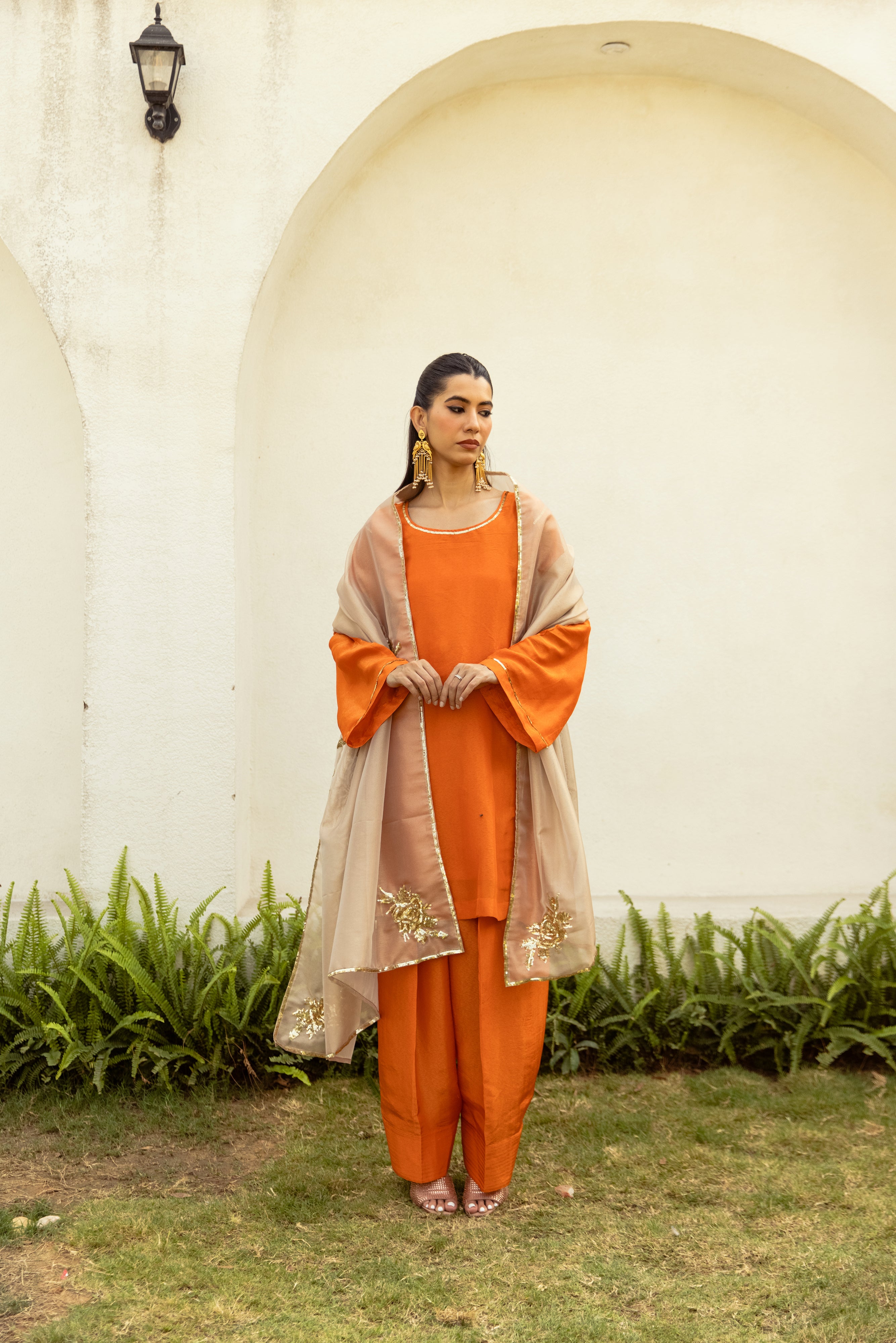 Noor Farshi Salwar Orange Set - Golden