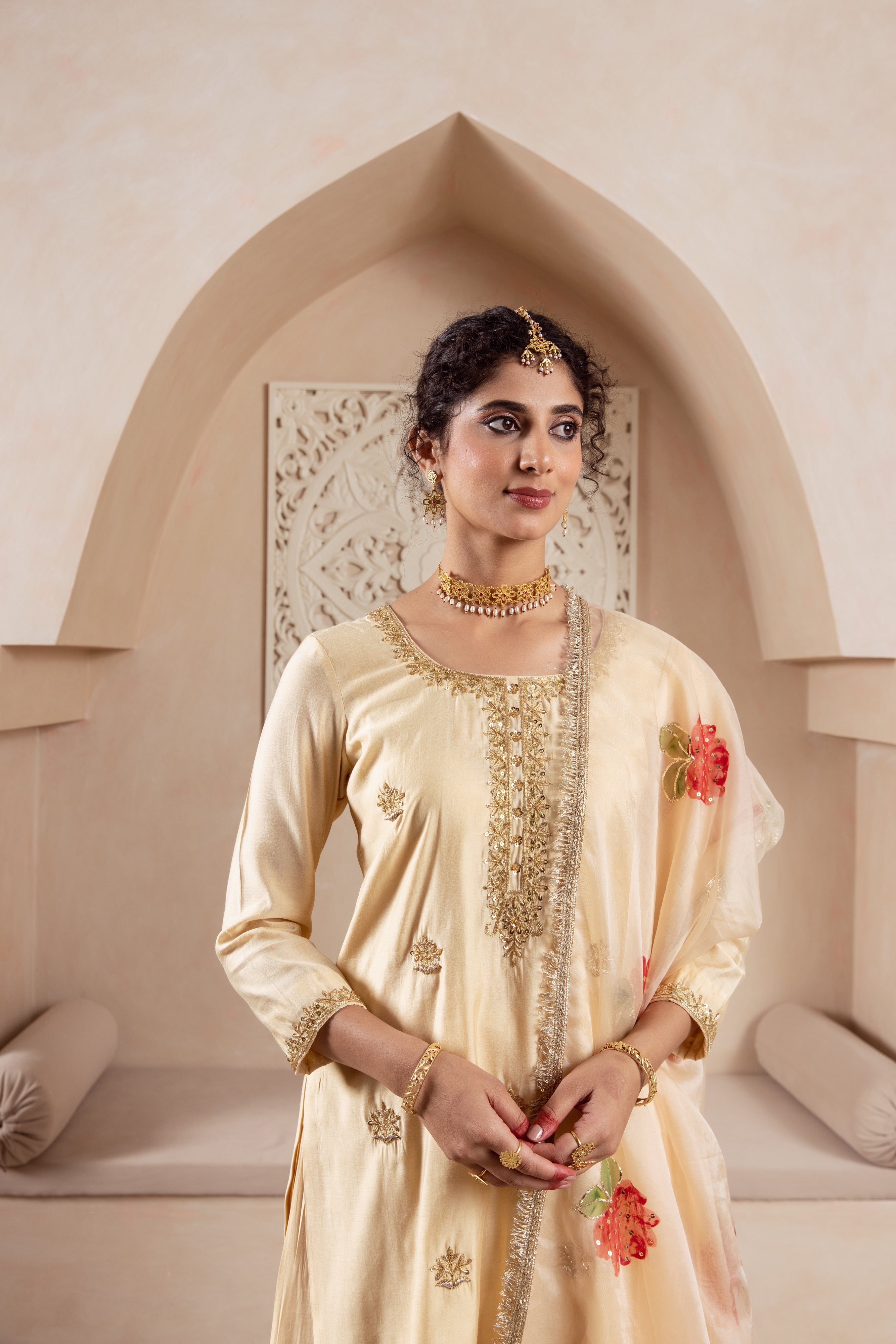 GULNAZ golden hand painted sharara set