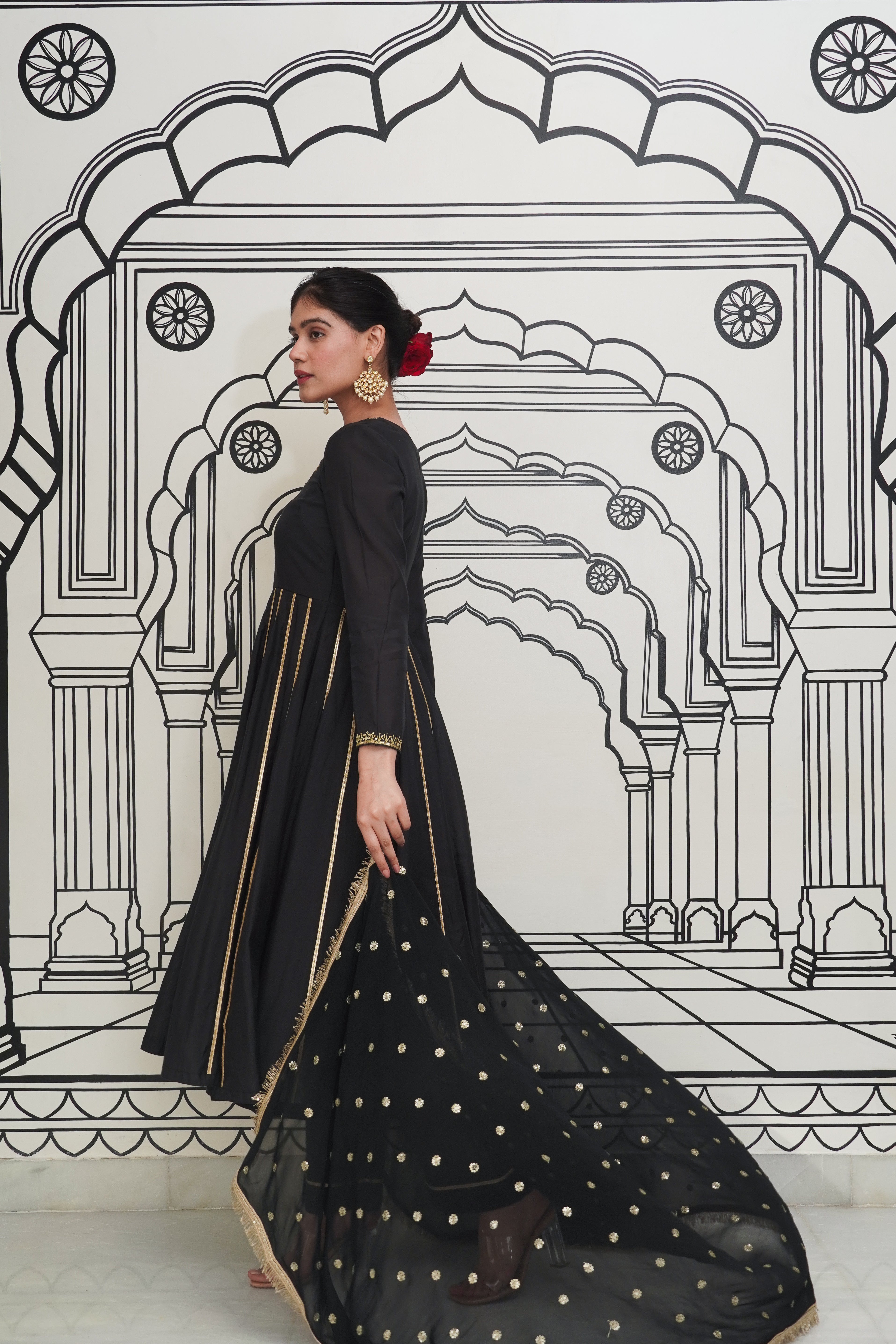 Afsana Black Anarkali Set