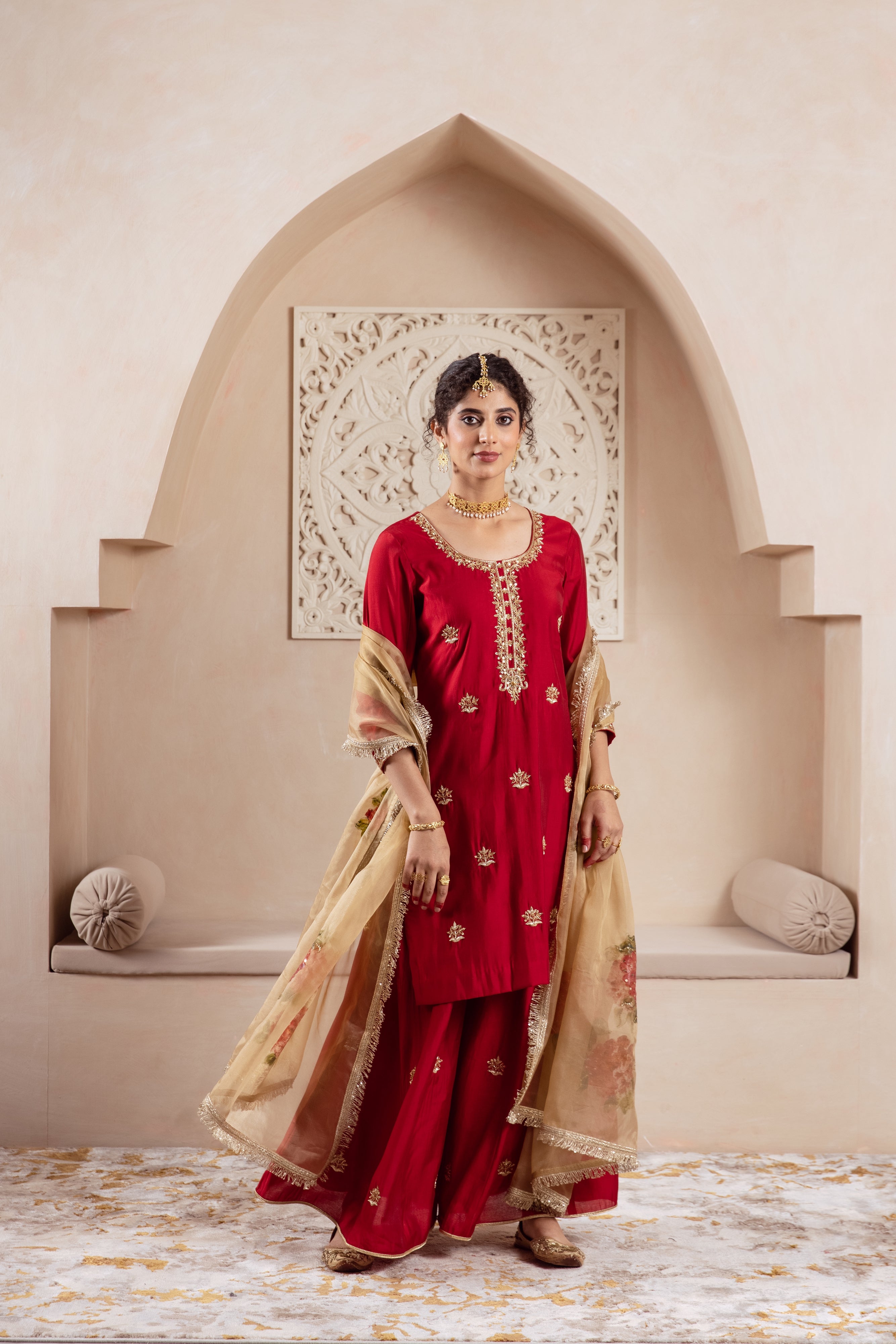 GULNAZ maroon hand painted sharara set