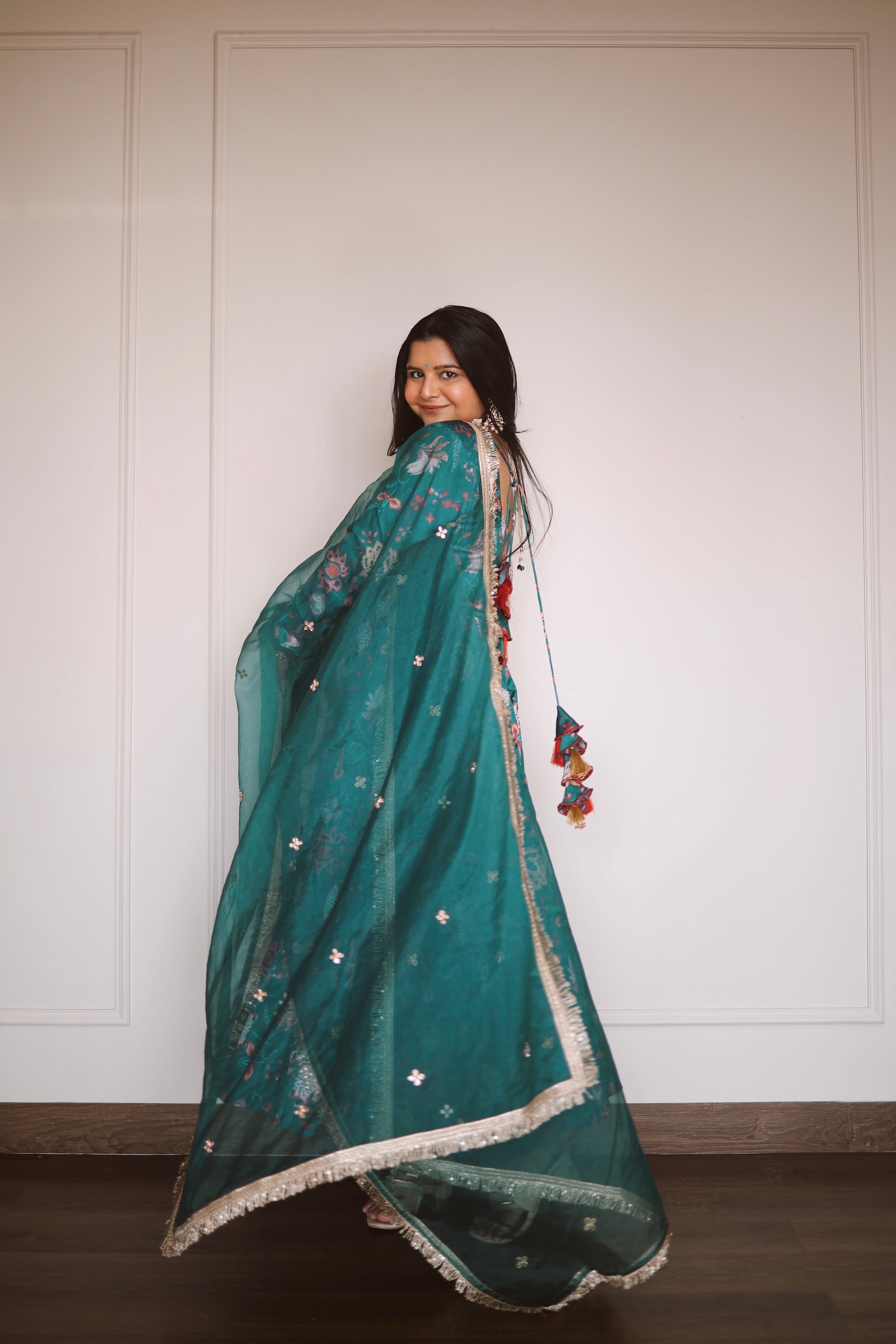 Gulmohar Green Printed Anarkali Set