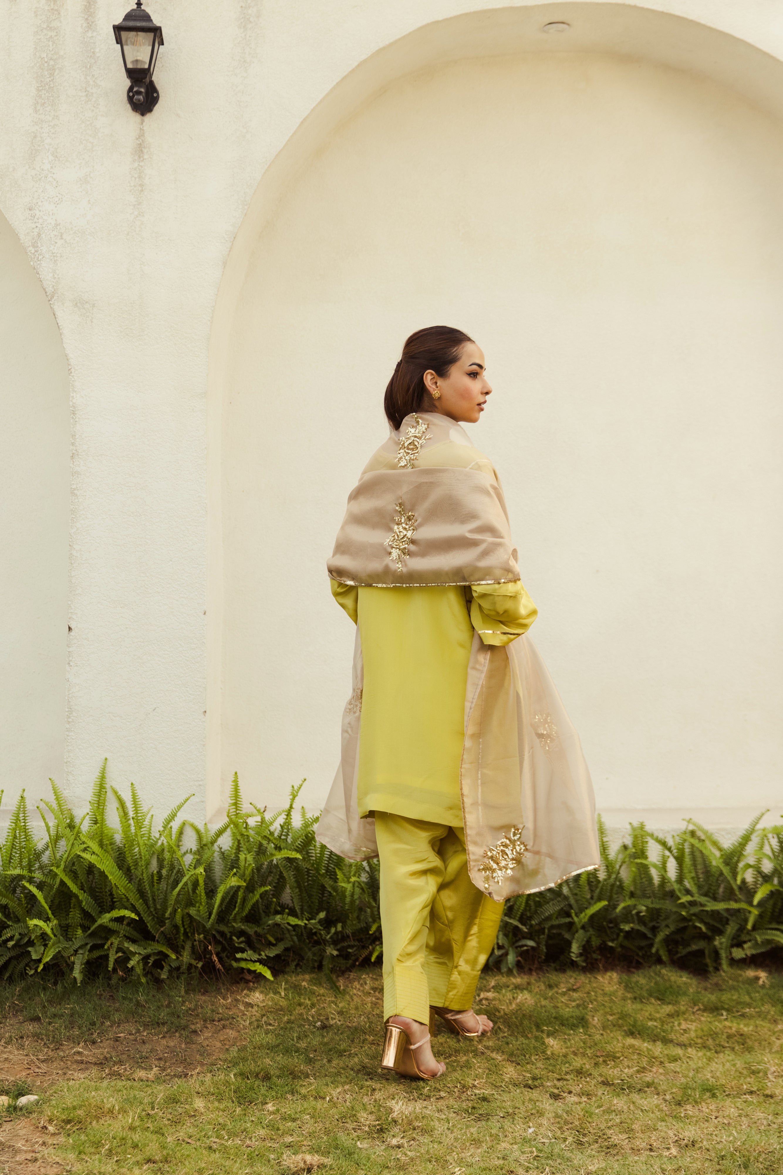 Noor Farshi Salwar Lime Green Set - Golden