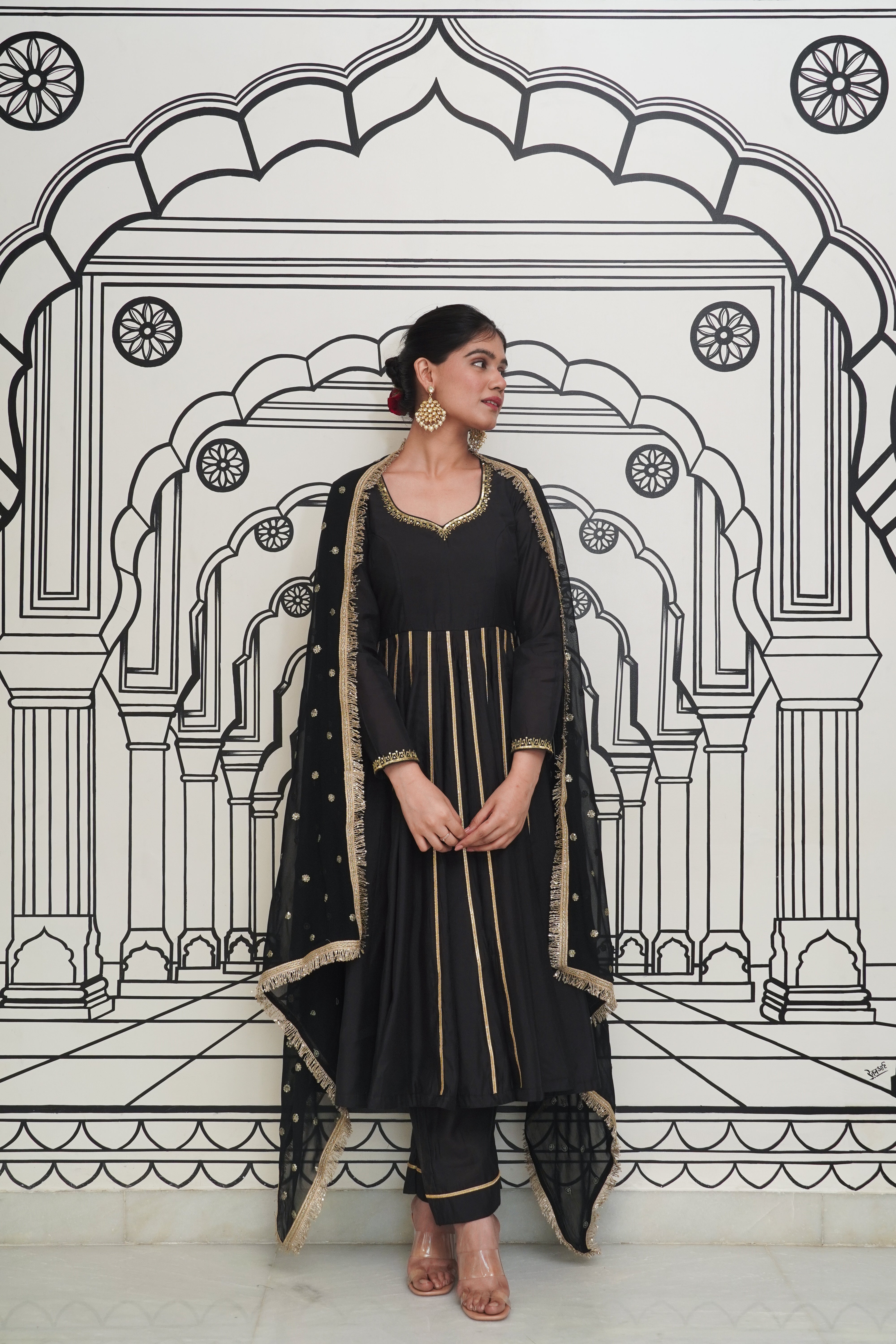 Afsana Black Anarkali Set