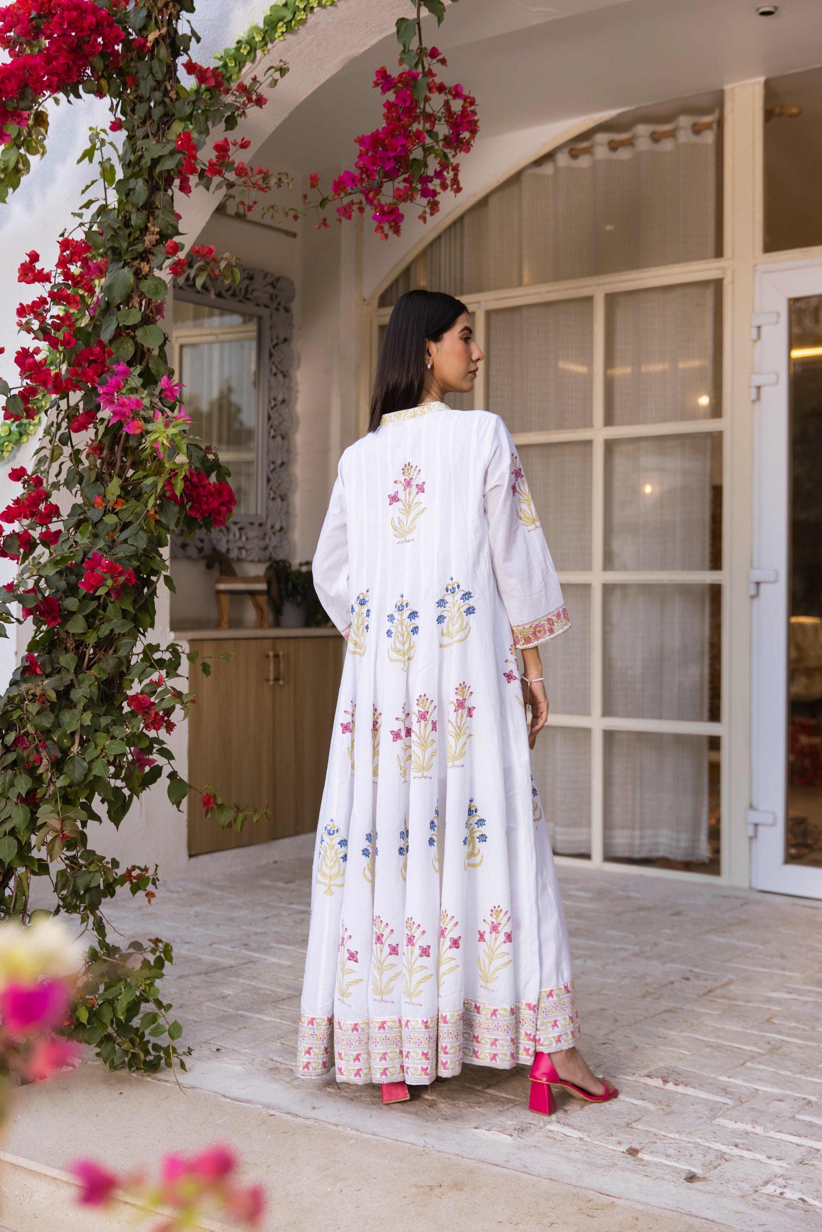 Picnic Multicoloured Handblock Kalidar Dress