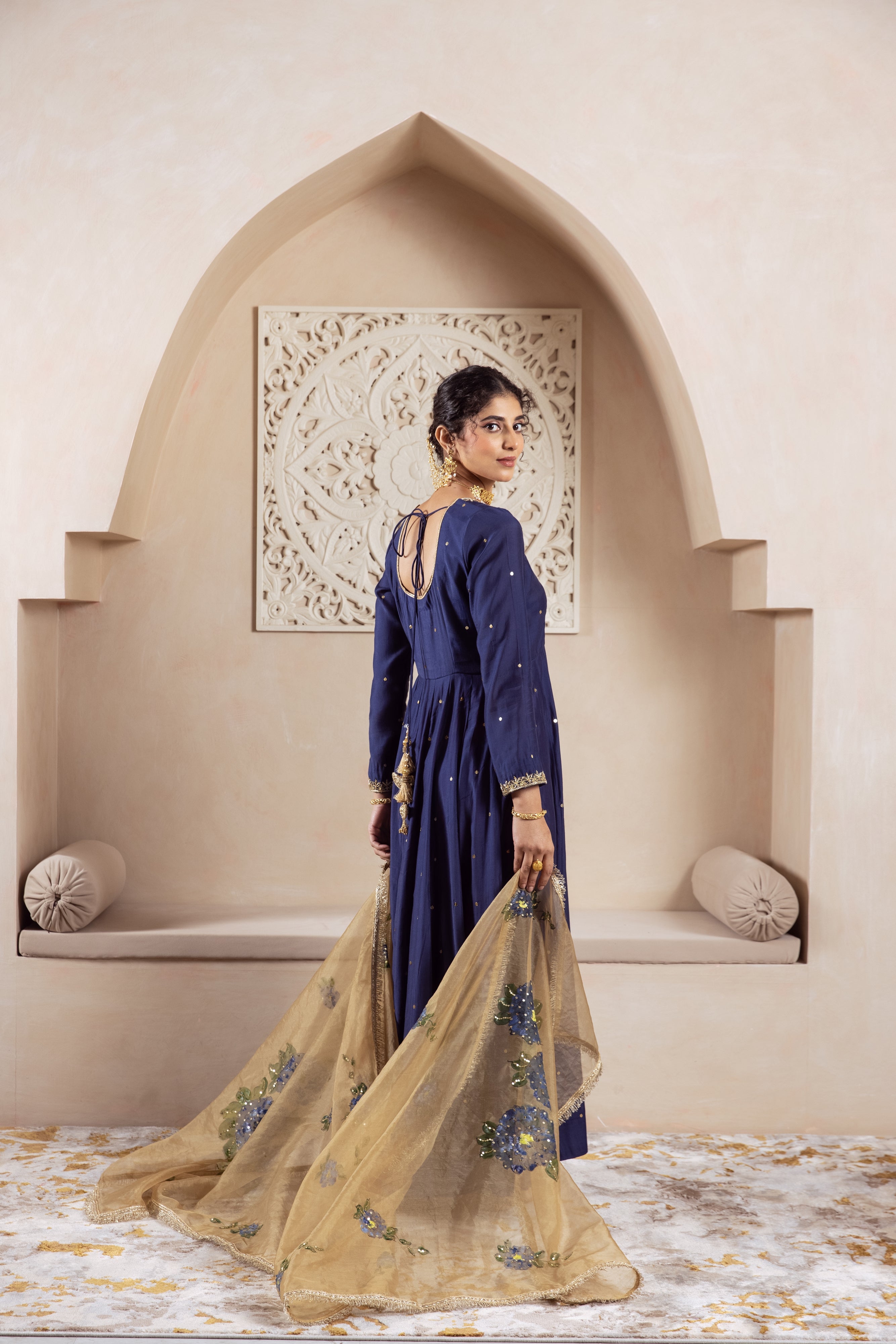 GULNAZ Navy blue hand painted Anarkali set
