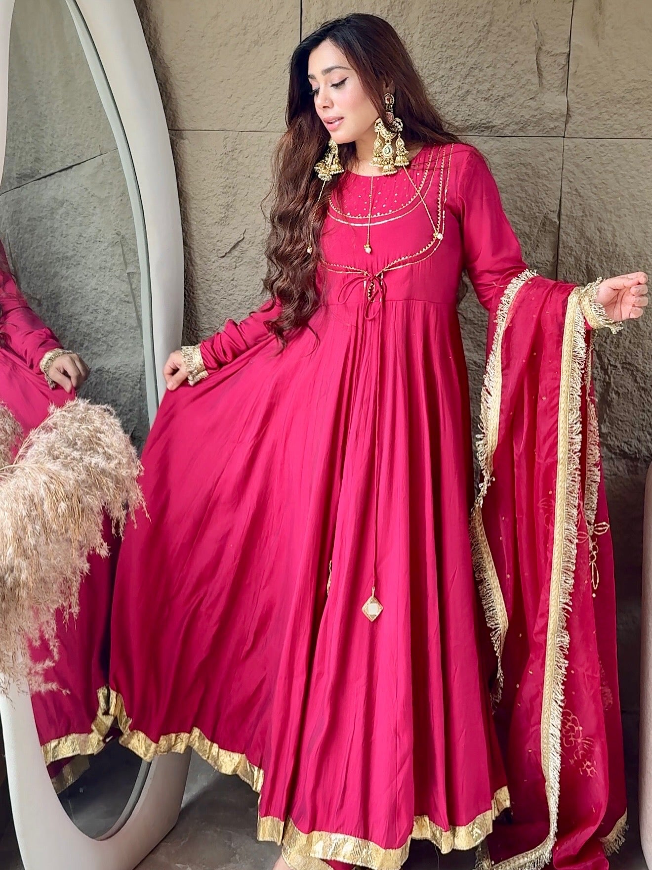 Salma Sitara Wine Anarkali set