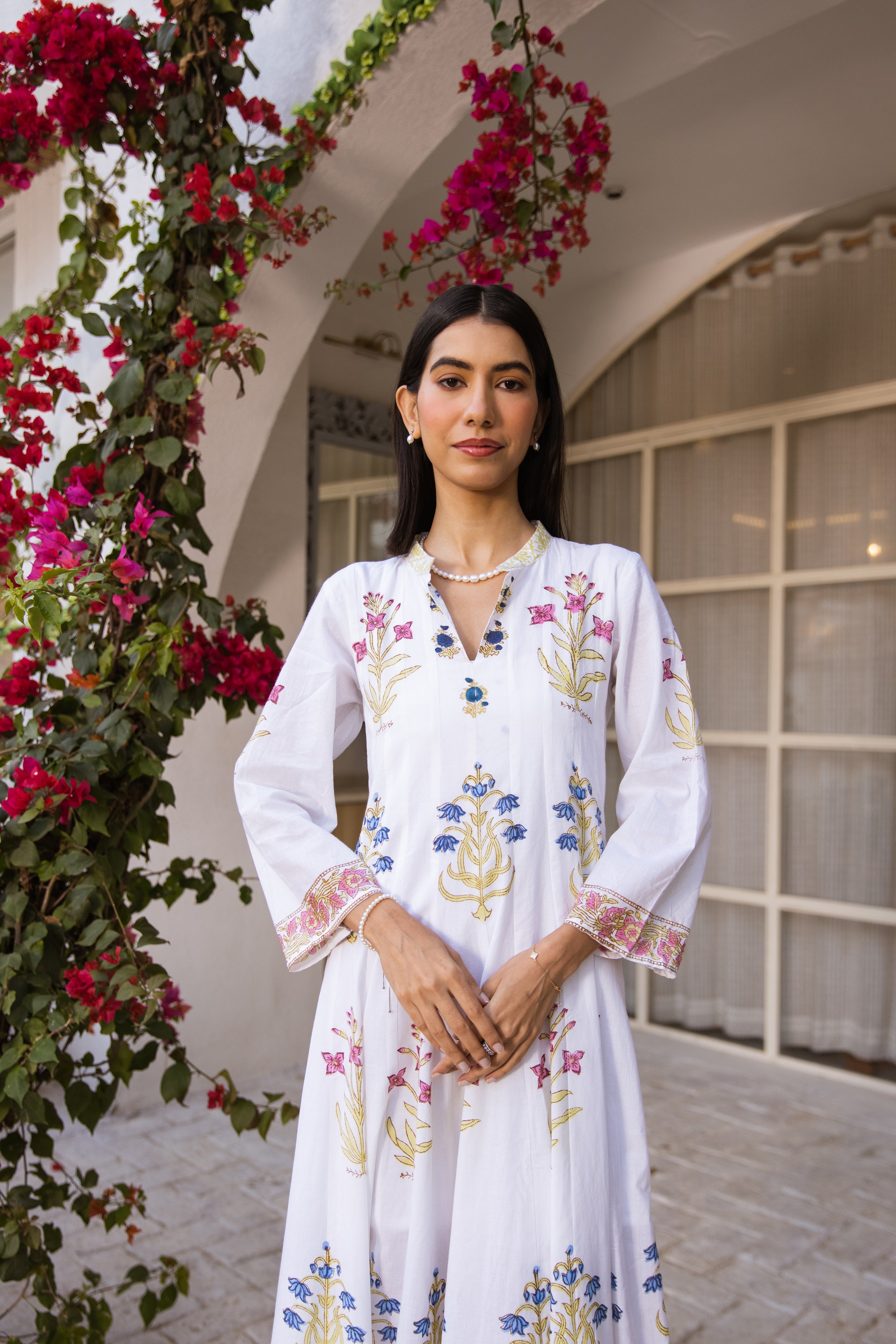 Picnic Multicoloured Handblock Kalidar Dress
