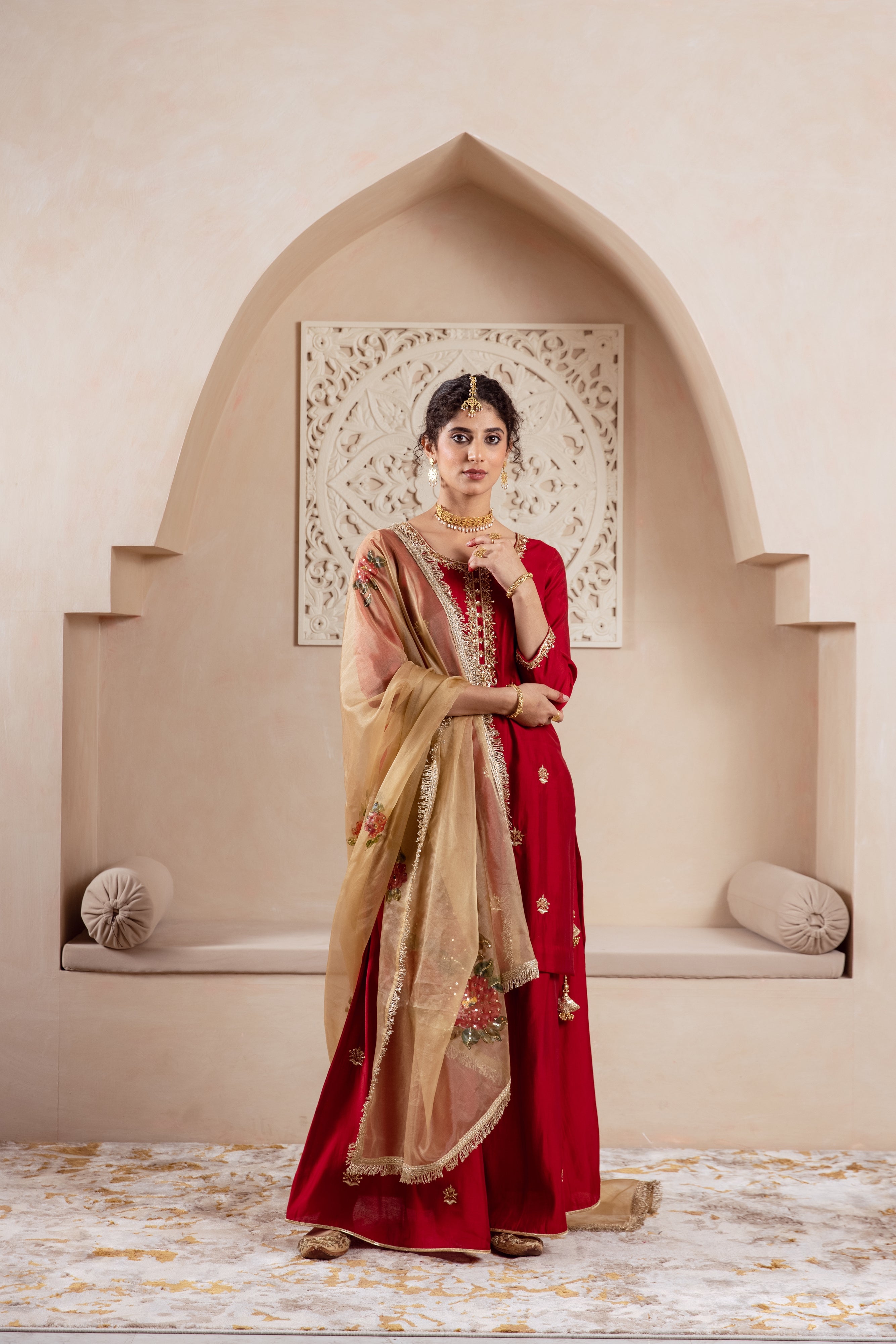 GULNAZ maroon hand painted sharara set