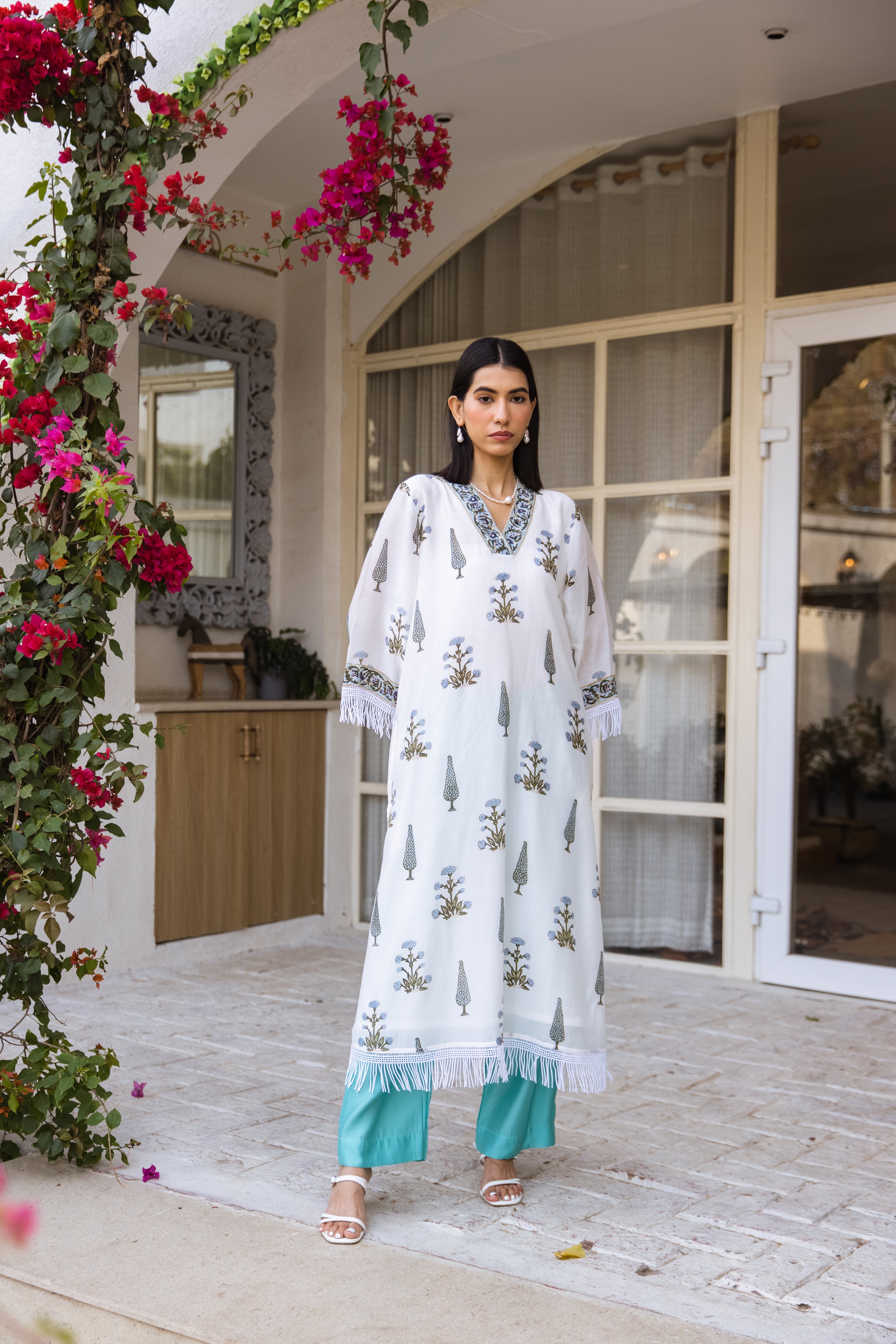 Picnic Turquoise Handblock Kurta set