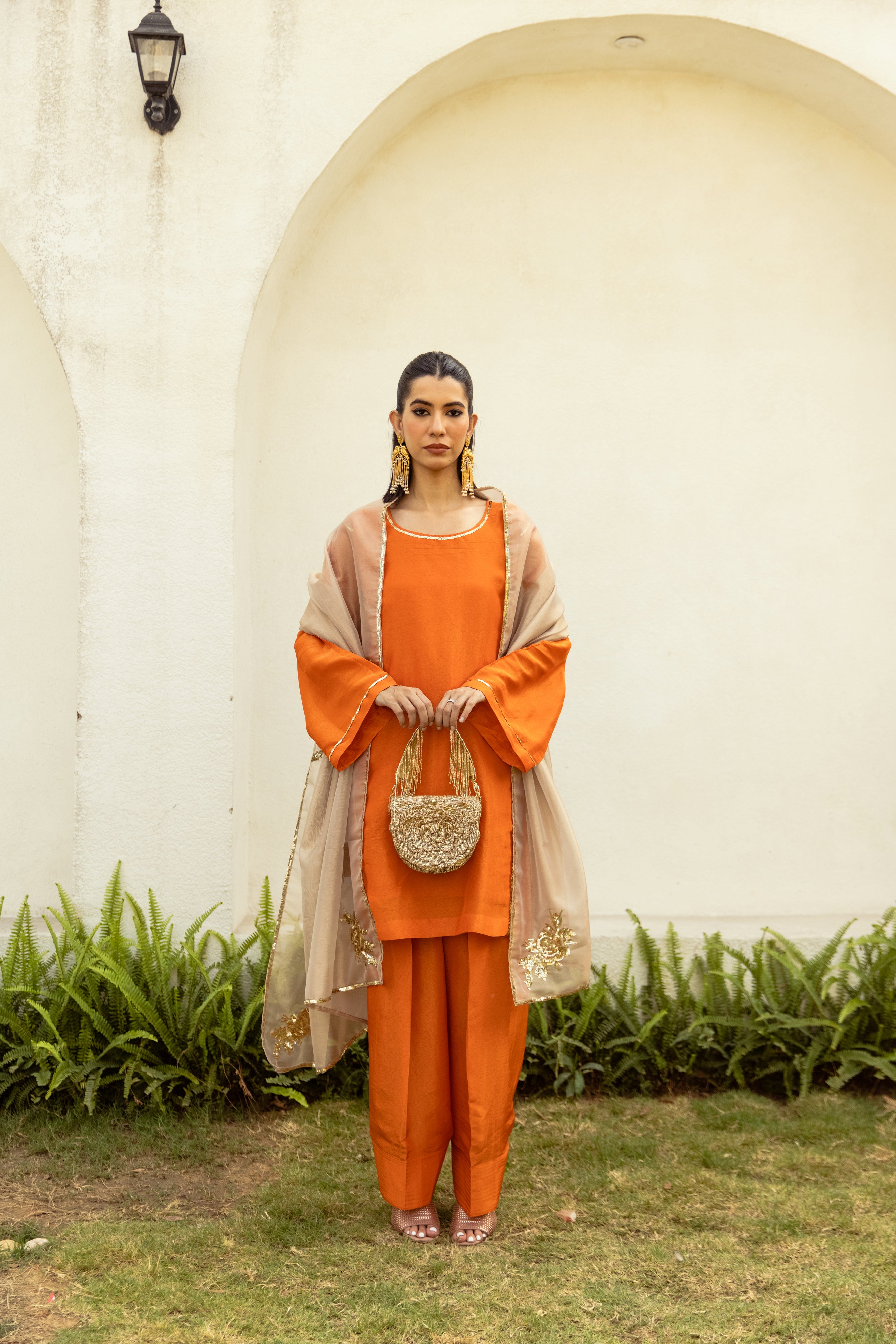 Noor Farshi Salwar Orange Set - Golden