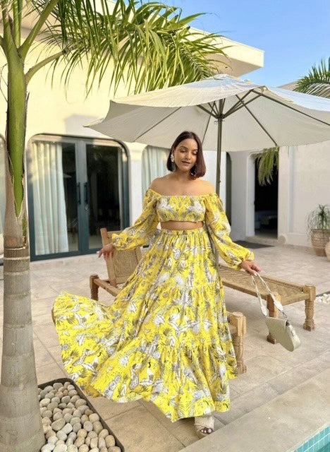 Yellow rain deer Skirt Set