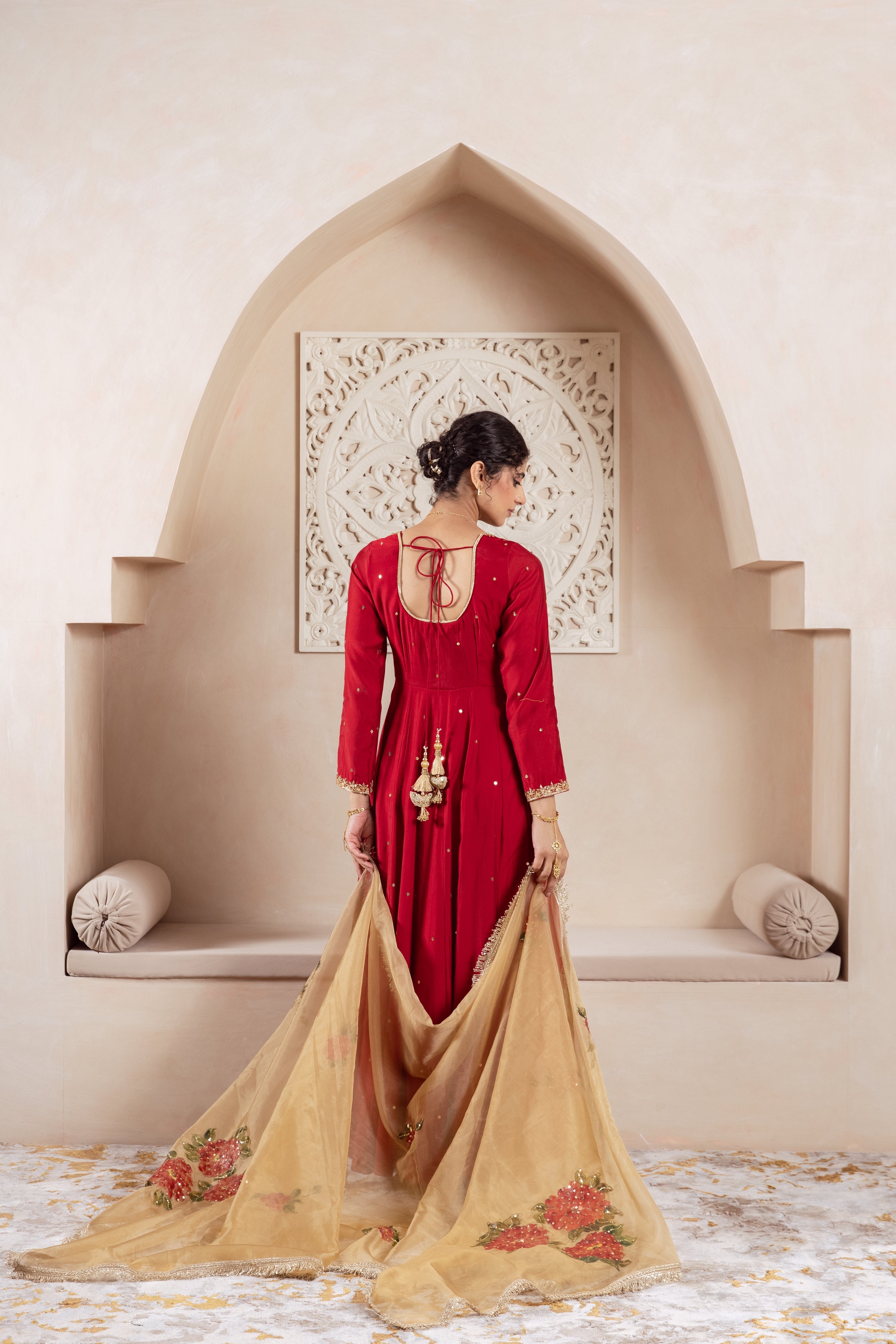 GULNAZ Maroon hand painted Anarkali set