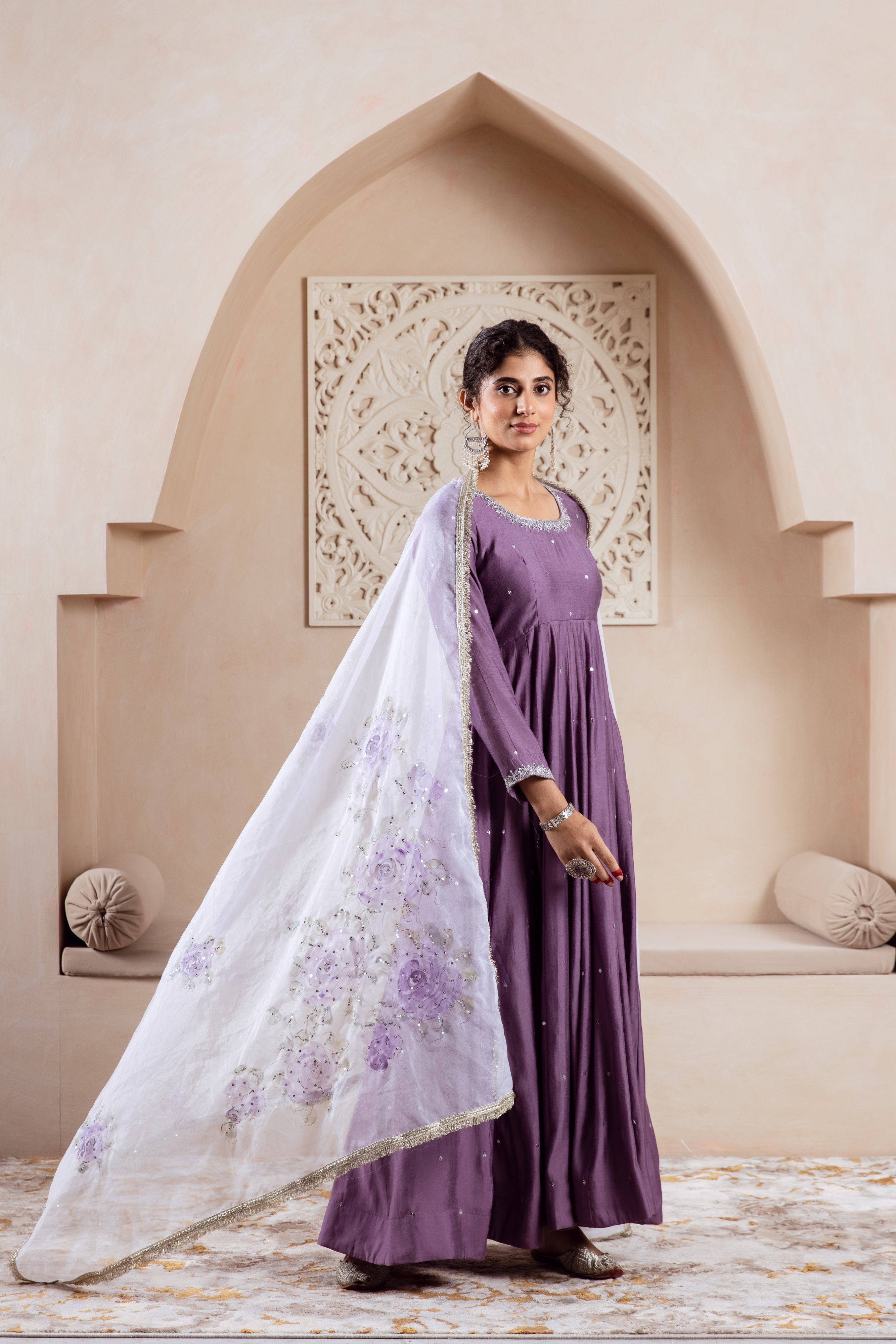 GULNAZ Mauve hand painted Anarkali set