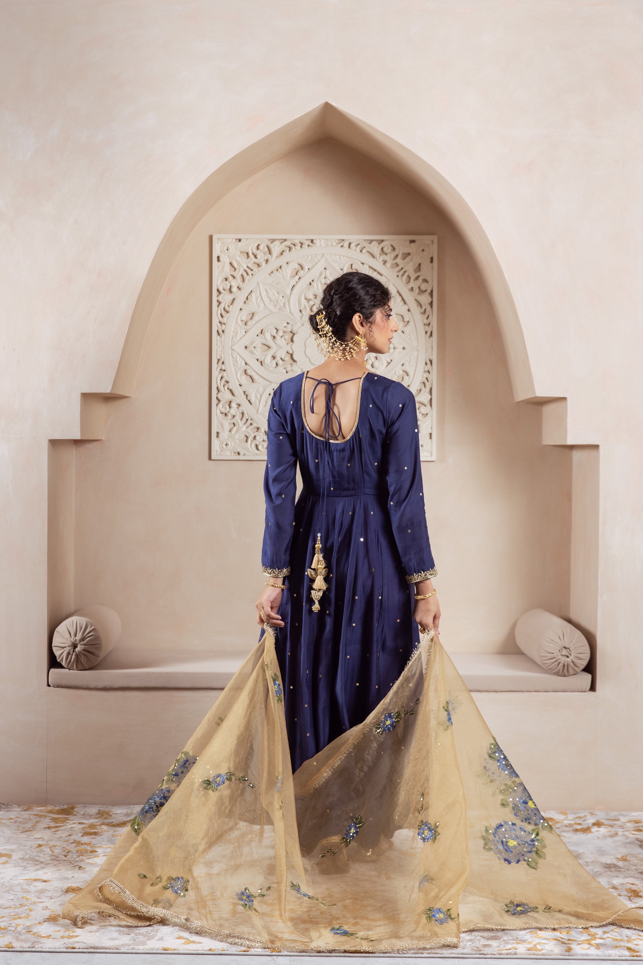 GULNAZ Navy blue hand painted Anarkali set