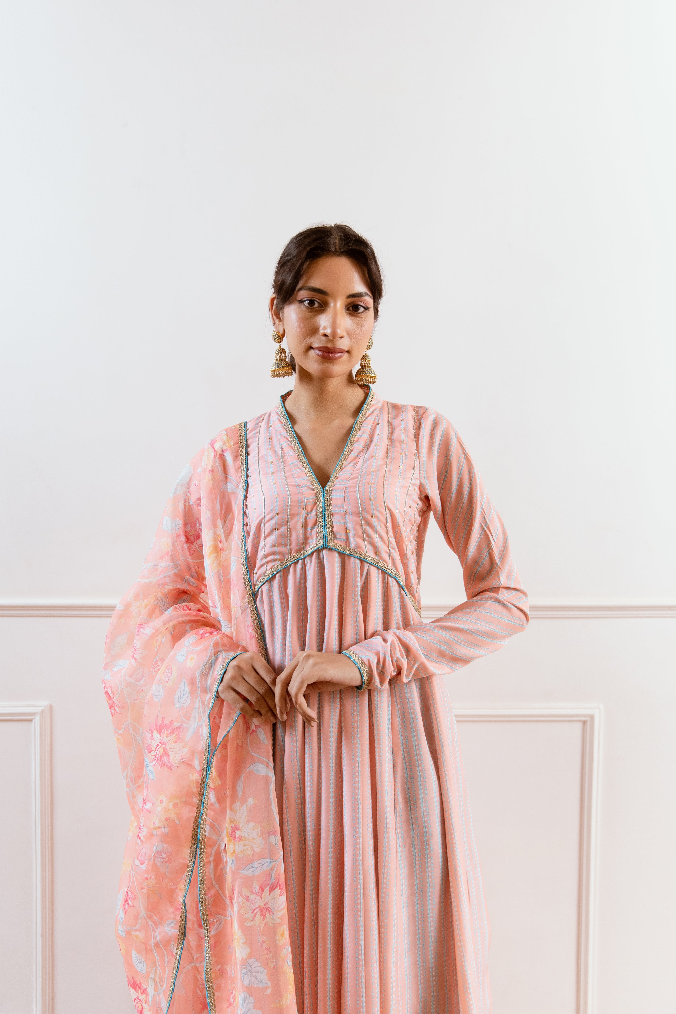 Salma Sitara Peach floral Anarkali set