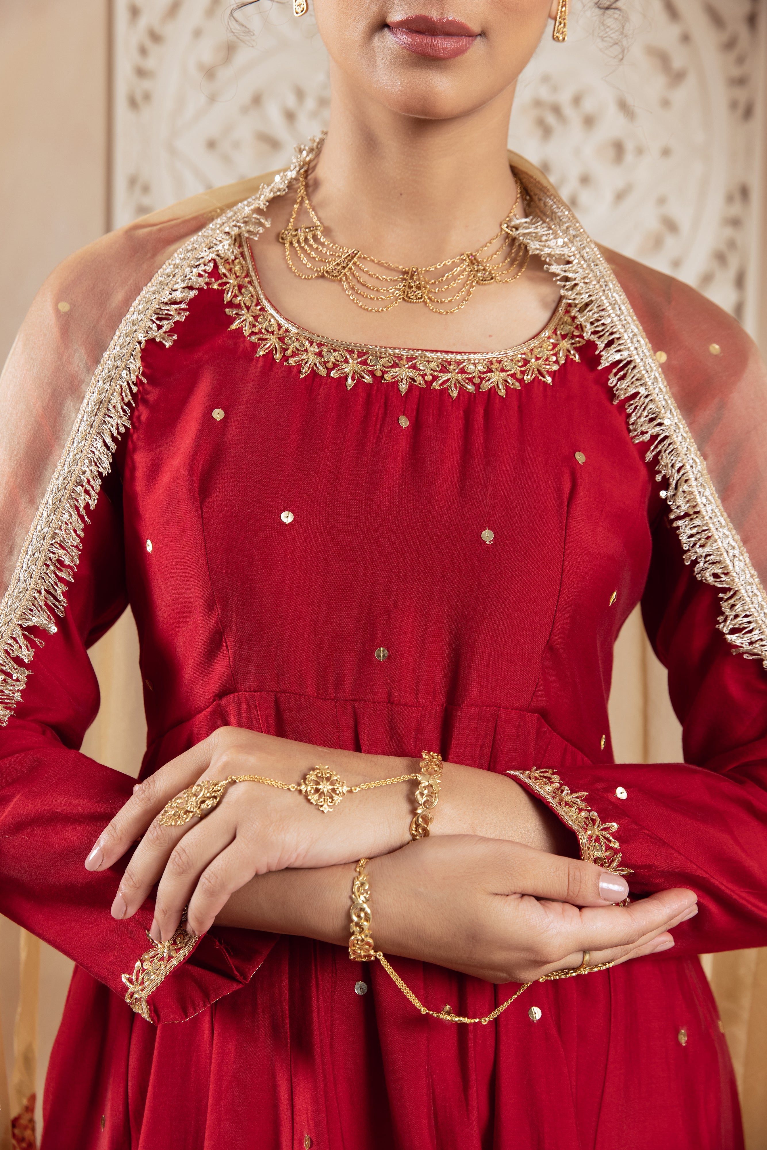 GULNAZ Maroon hand painted Anarkali set