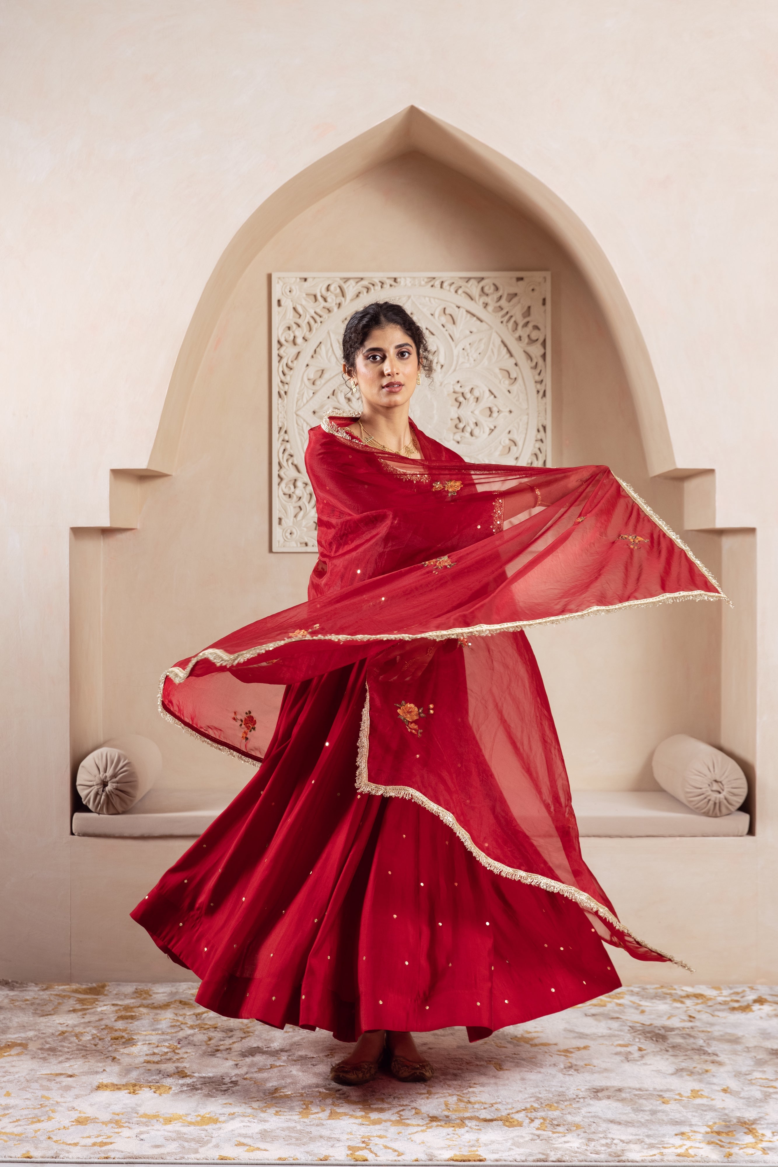 GULNAZ Maroon rose hand painted Anarkali set