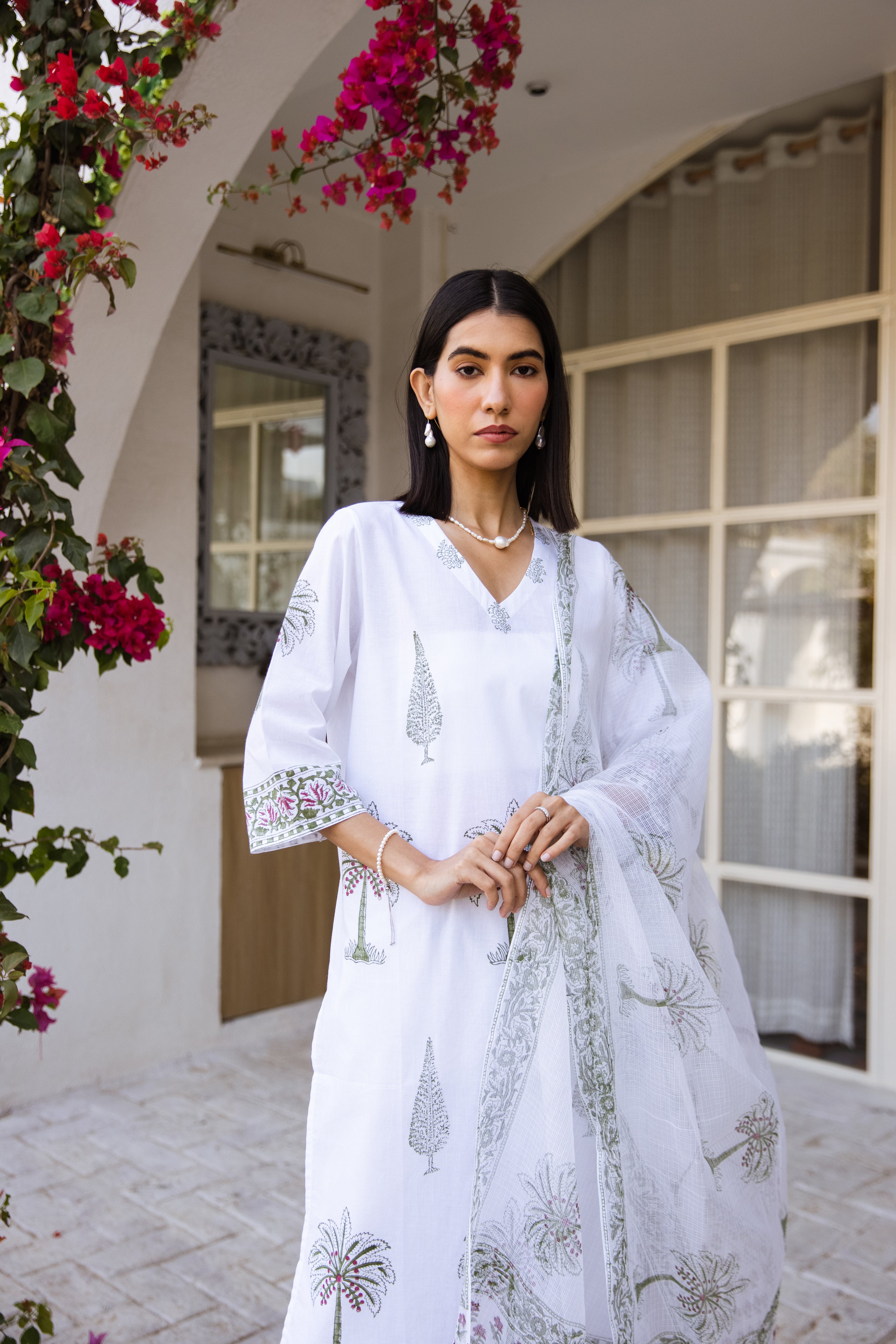 Picnic Palm tree Handblock Kurta Set