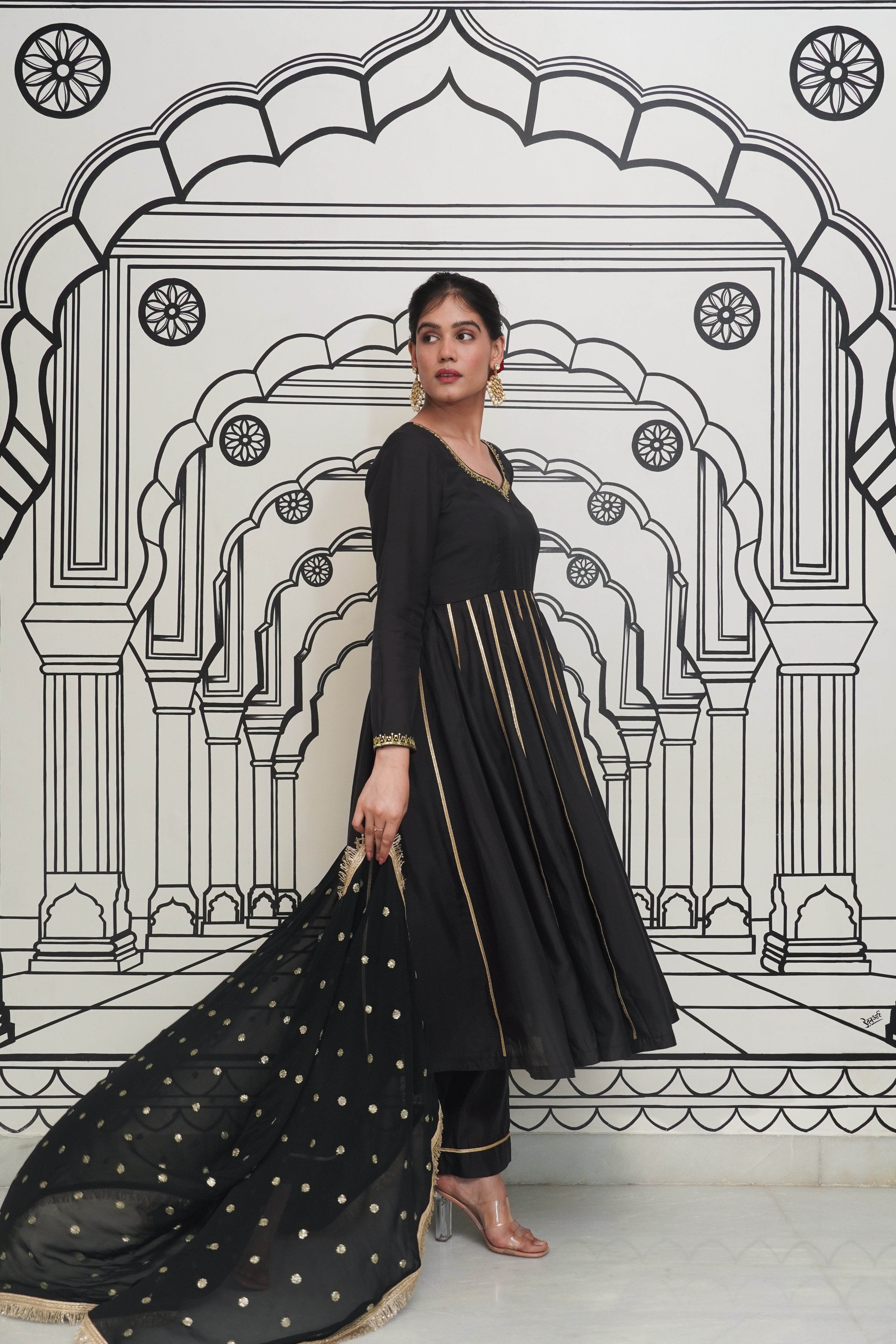 Afsana Black Anarkali Set