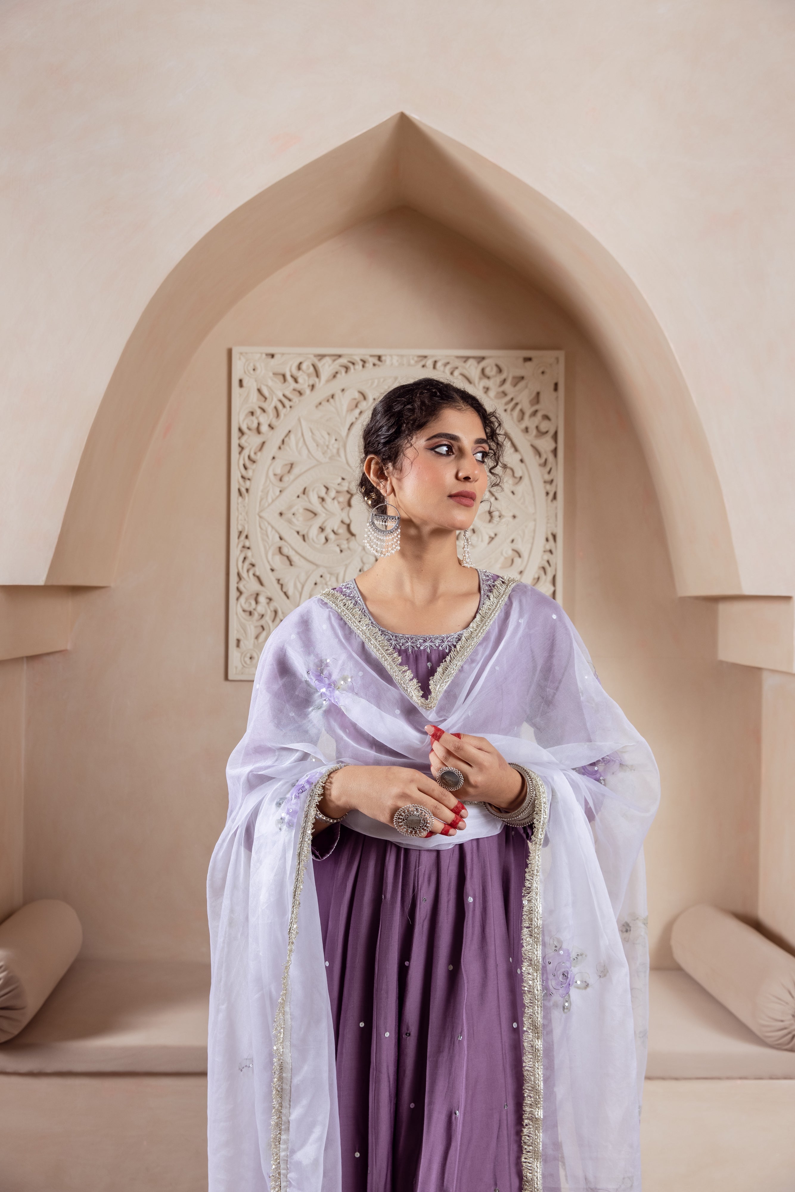 GULNAZ Mauve hand painted Anarkali set