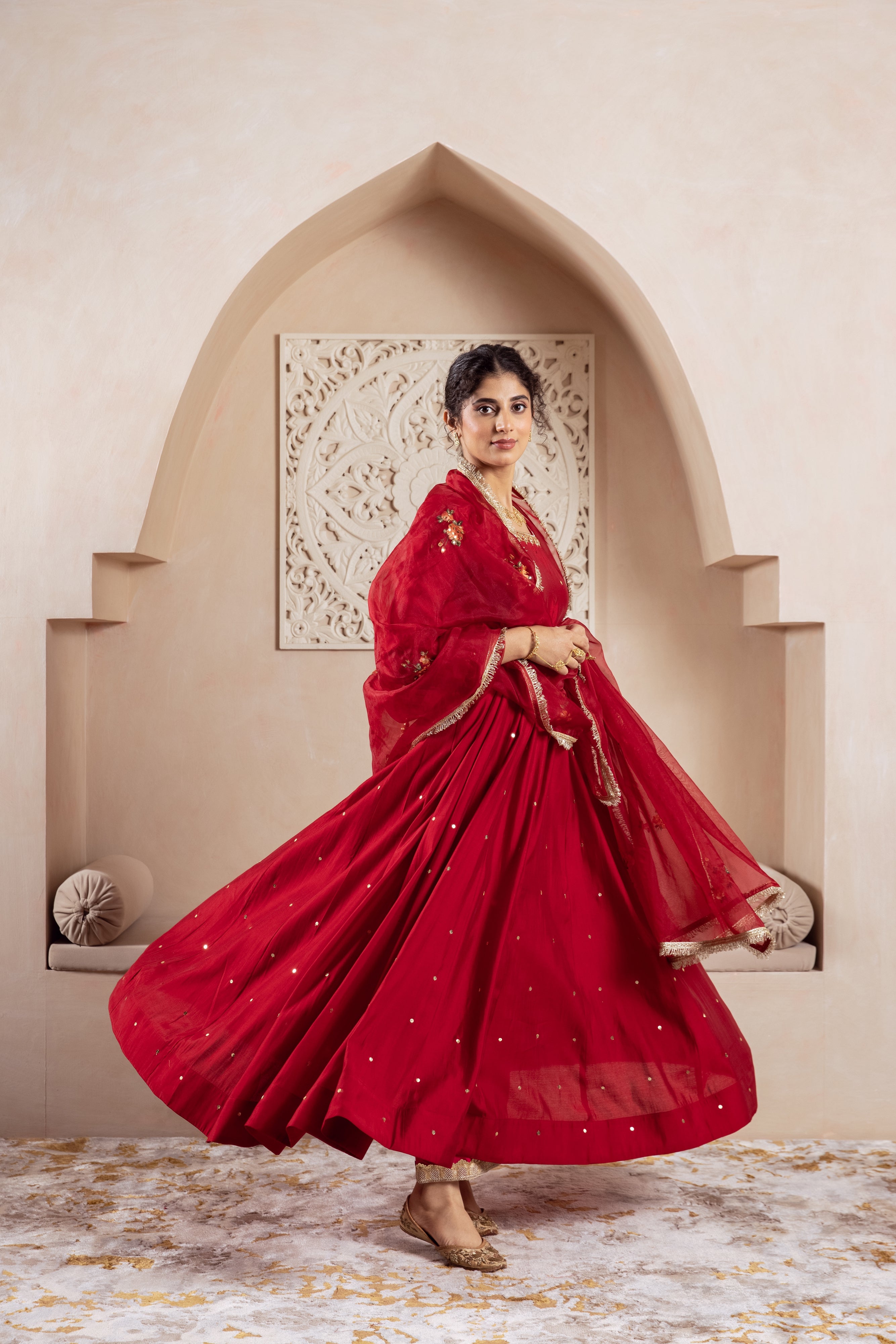 GULNAZ Maroon rose hand painted Anarkali set