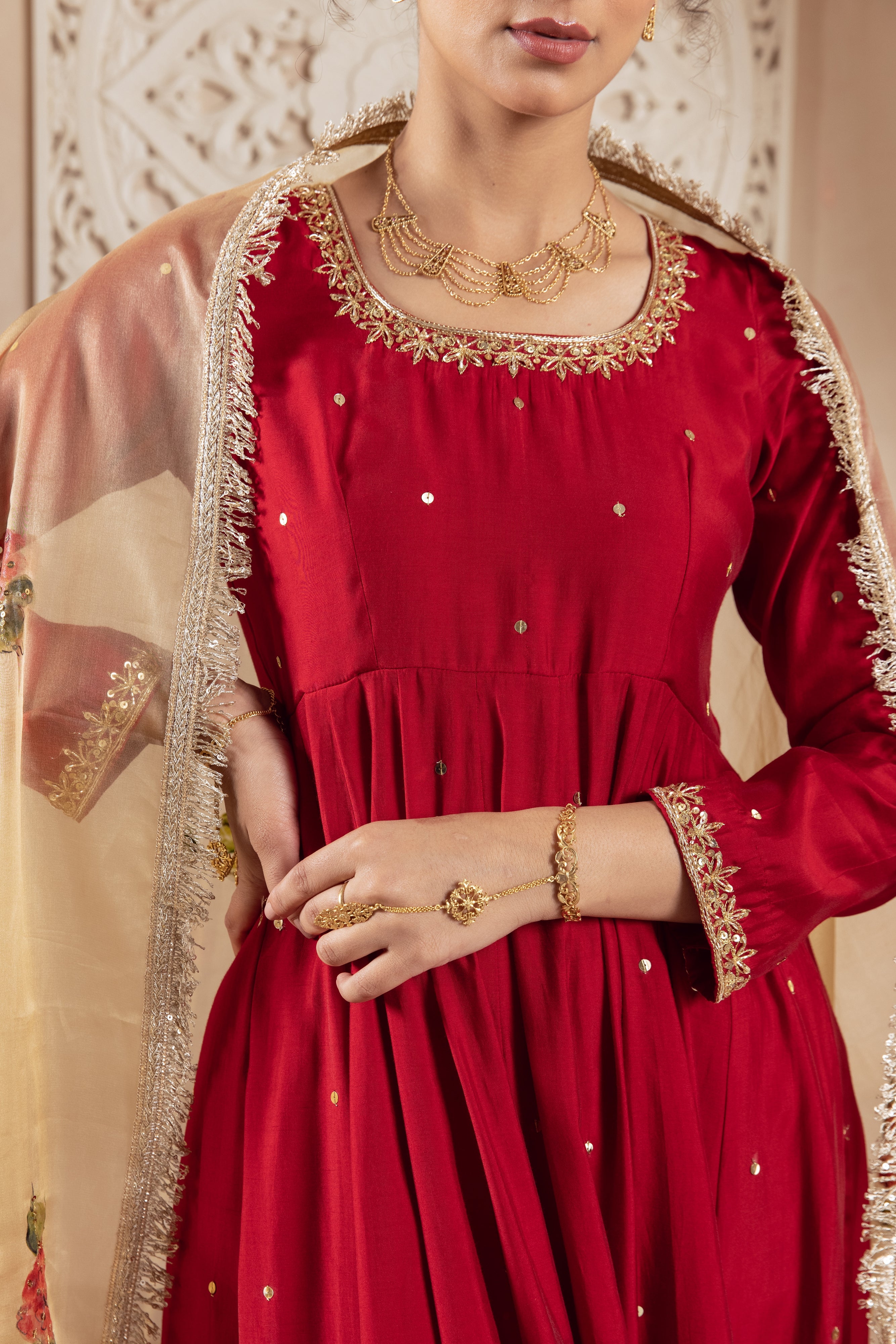 GULNAZ Maroon hand painted Anarkali set