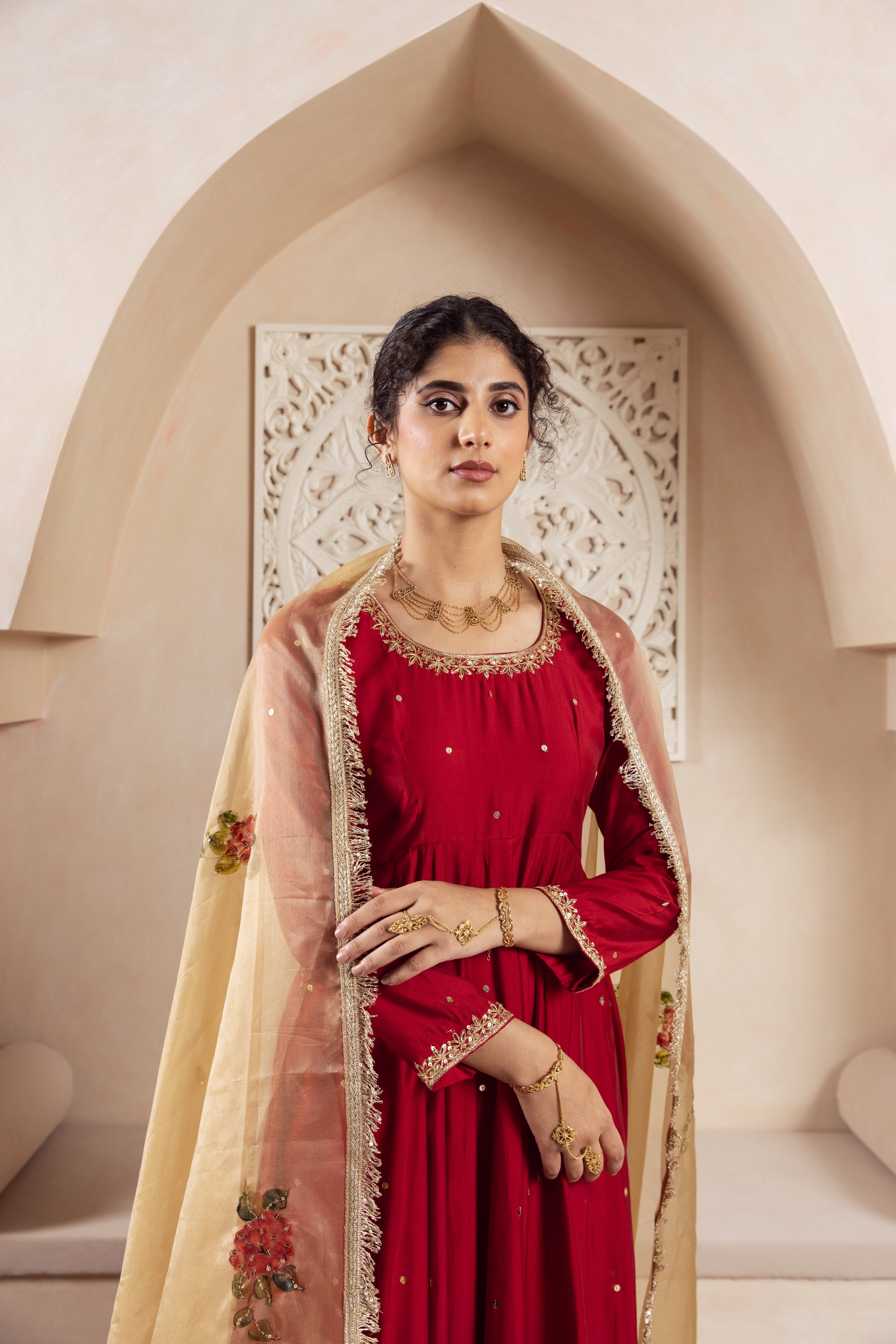 GULNAZ Maroon hand painted Anarkali set